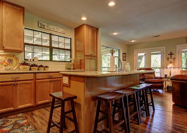 Kitchen island with seating for 6.