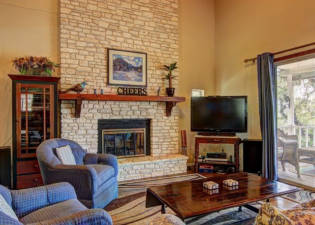 The fireplace creates a homey and cozy atmosphere.