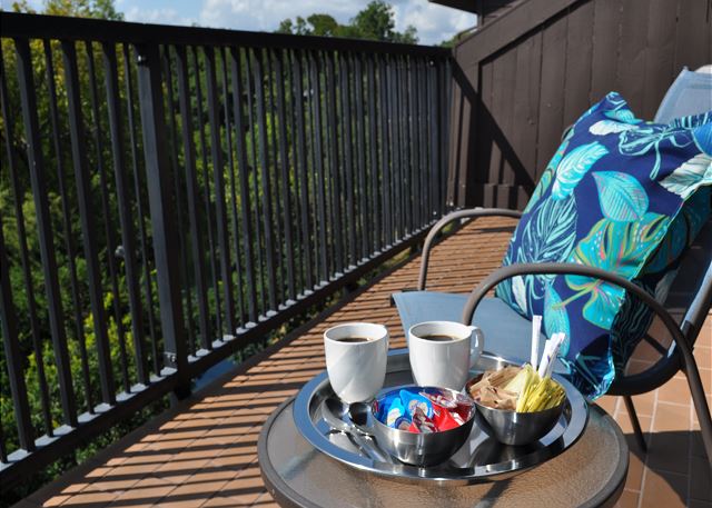 Beautiful upstairs balcony! Make some coffee and breakfast and enjoy the view!