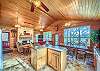 Wagon Wheel living room/kitchen/dining table.