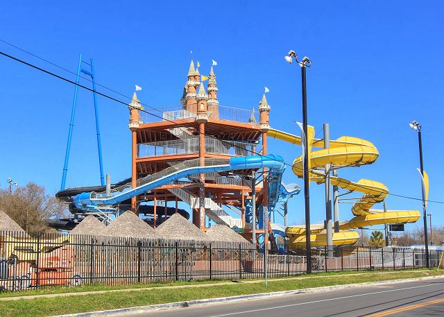 Schlitterbahn located right across the street from the complex. 