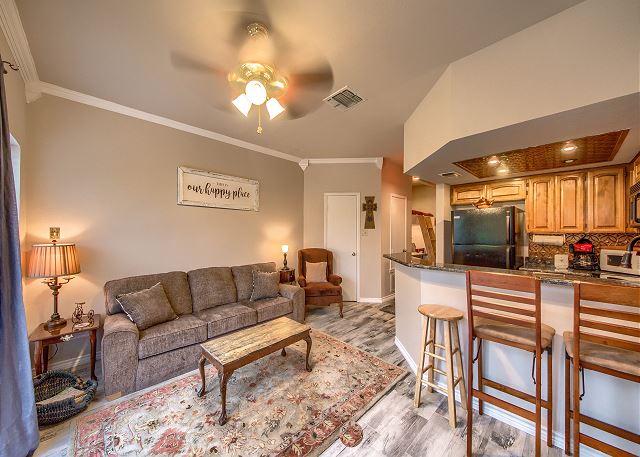 Living room and kitchen.