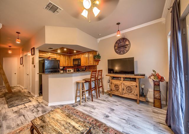 Living room and kitchen.