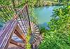 Spiral staircase leading down to the Guadalupe River