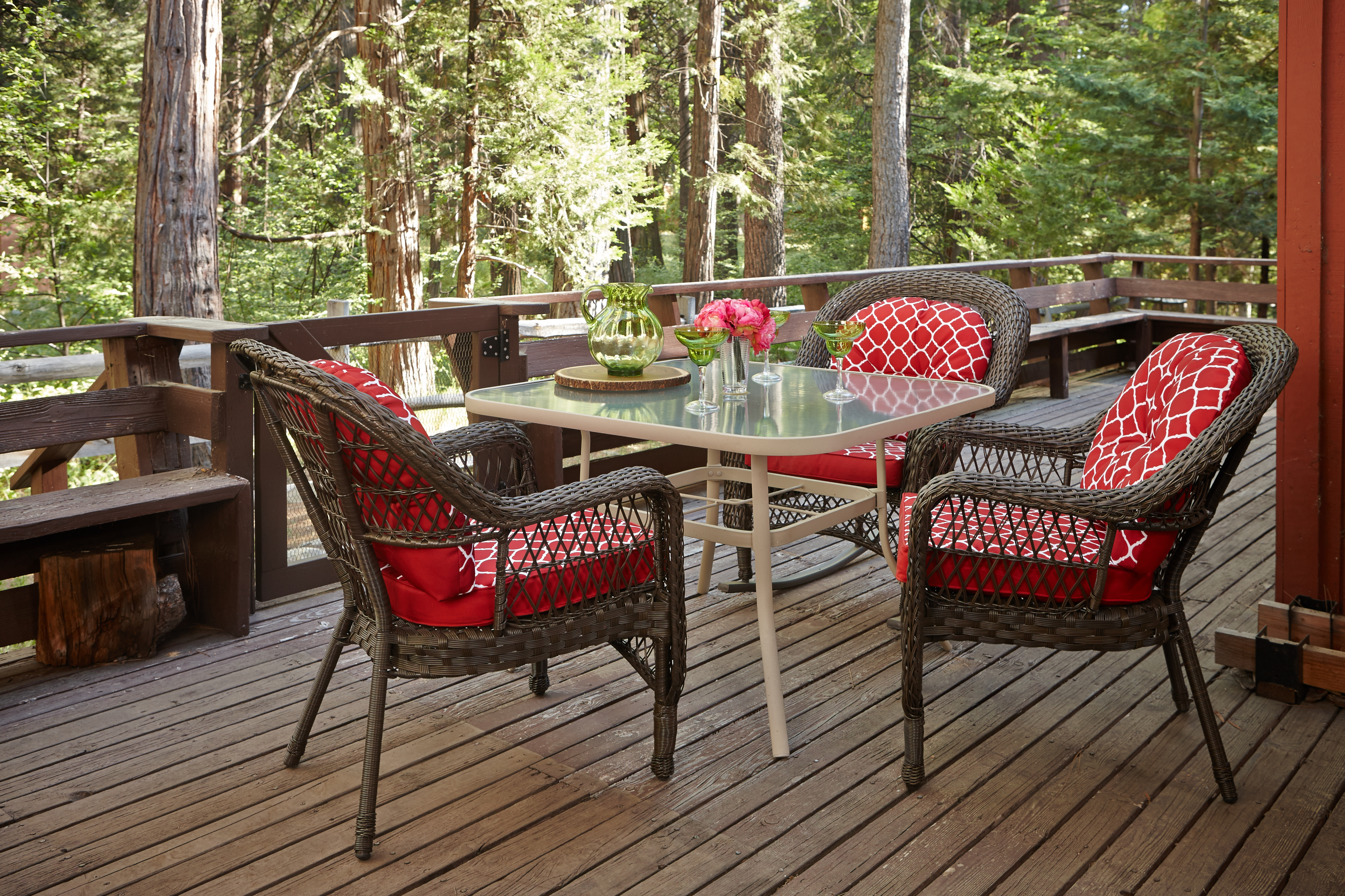 Outside deck with patio furniture and views of strawberry creek.-Original