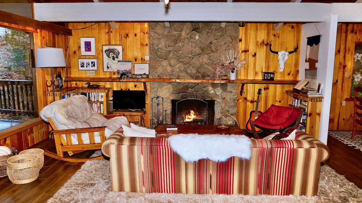 Living Room with Stone Fireplace.-Original