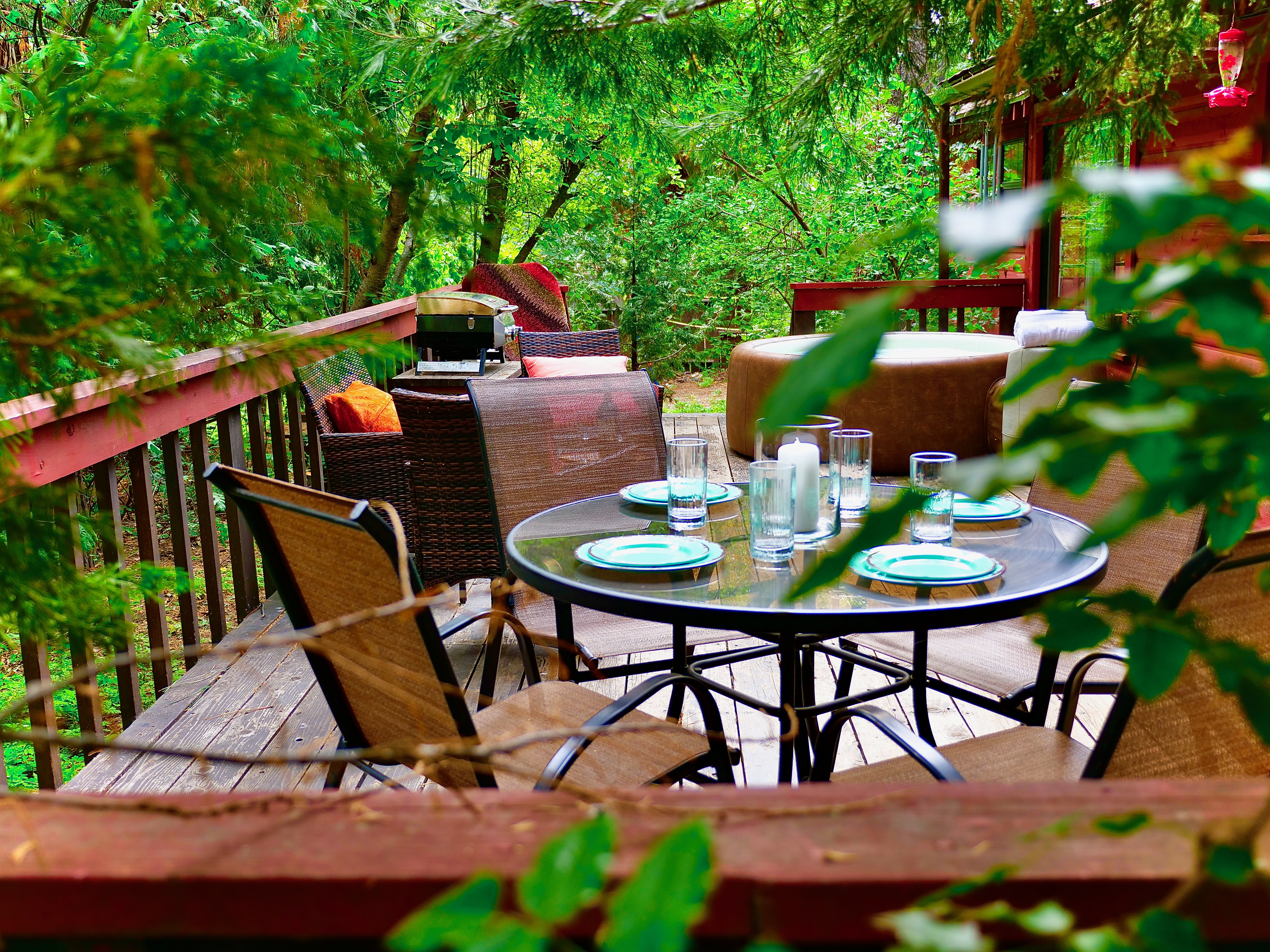 Dine outdoors with a lovely forest scenery.-Original