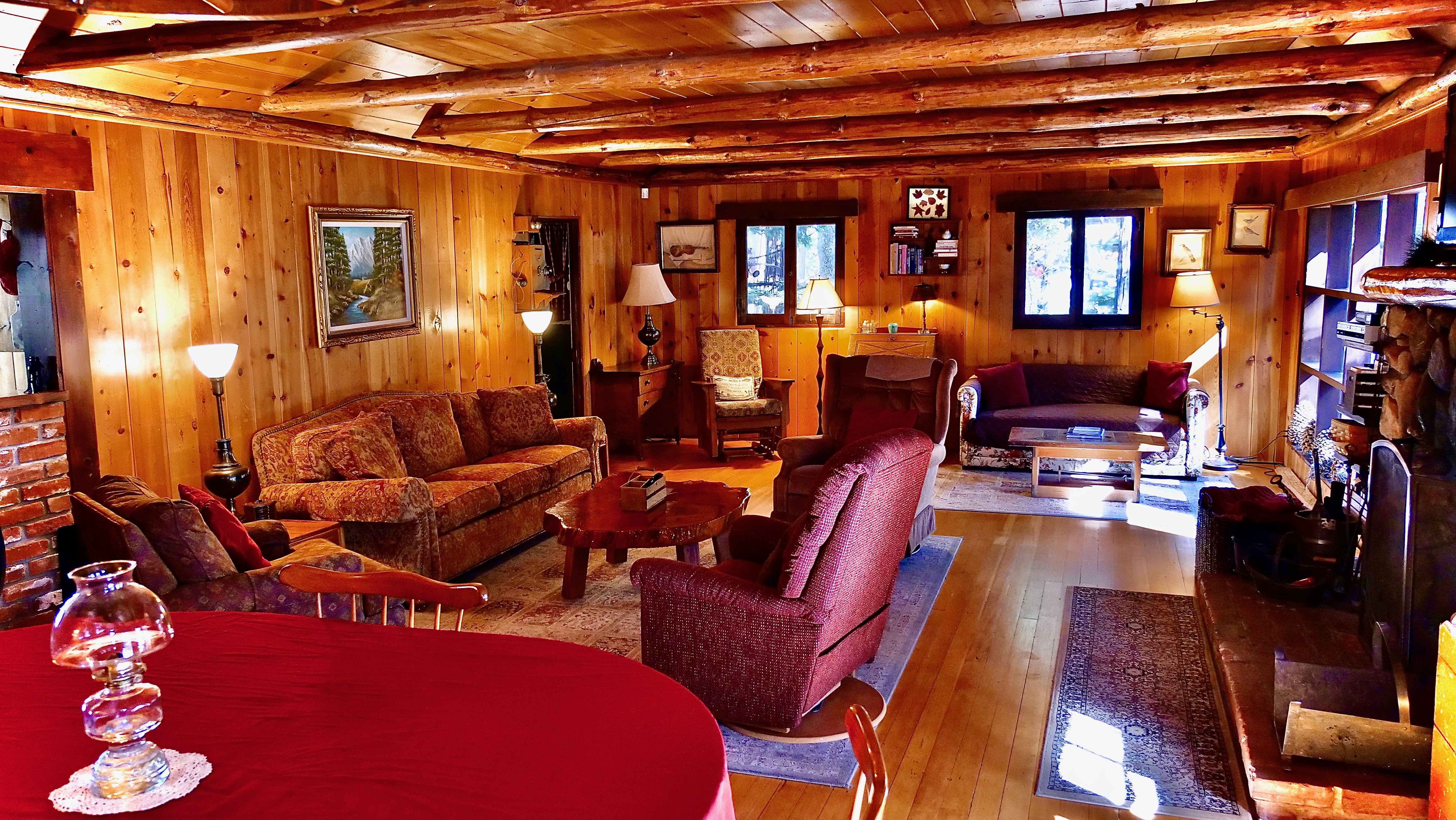 Sitting area has comfy, cabin furniture-Original