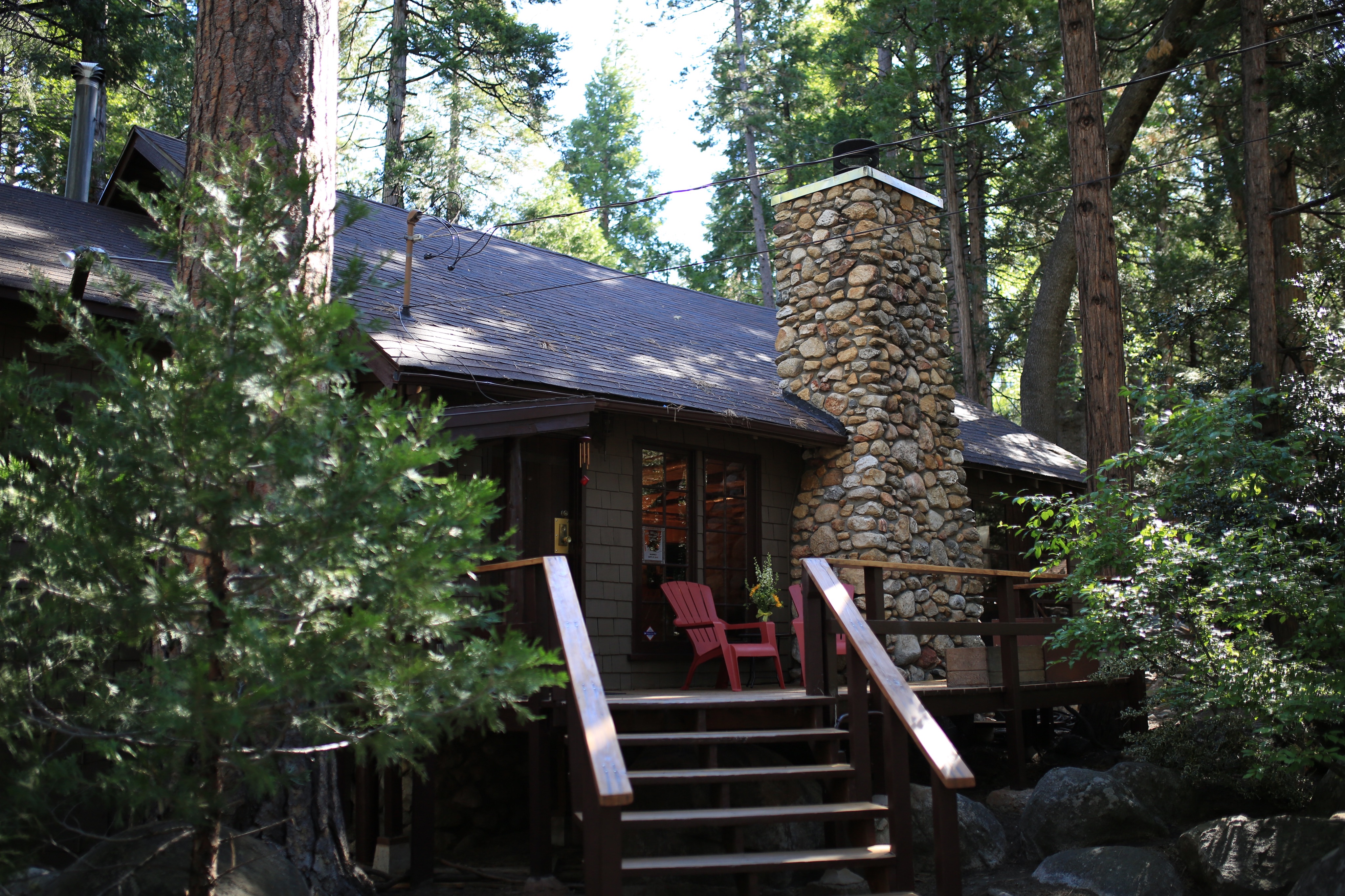 Front of cabin with welcoming porch.-Original