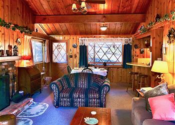  Charming cabin featuring knotty pine accents and vintage mounta