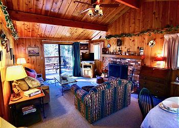  Charming cabin featuring knotty pine accents and vintage mounta