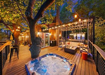 Recently remodeled deck features dry sauna, hot tub, outdoor sea