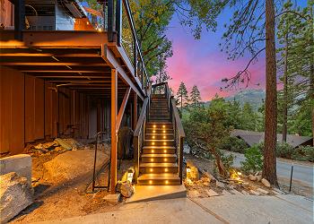 Stairs lead up to the home's recently remodeled deck.