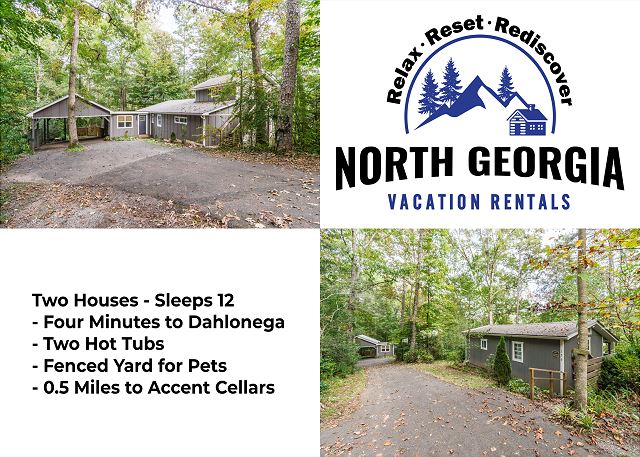 New Listing! Two Houses - 4 Minutes to Dahlonega - Hot Tub - Dog Friendly