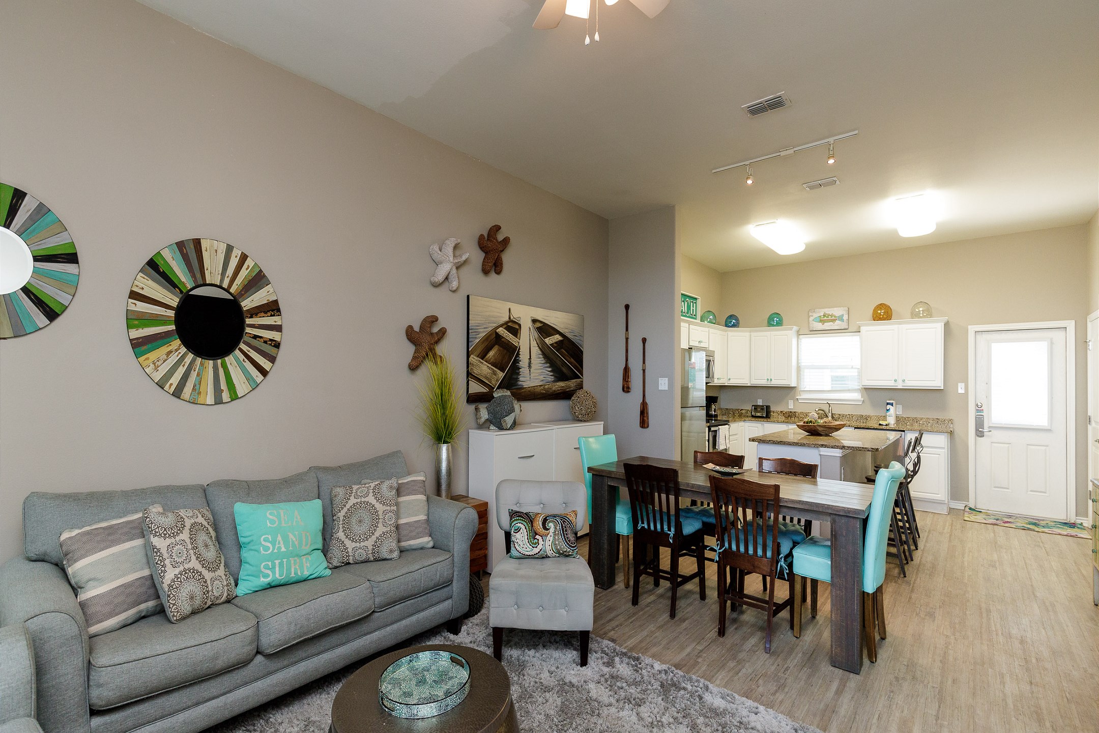 Thoughtfully designed open layout combining the living, kitchen, and dining areas for easy entertaining