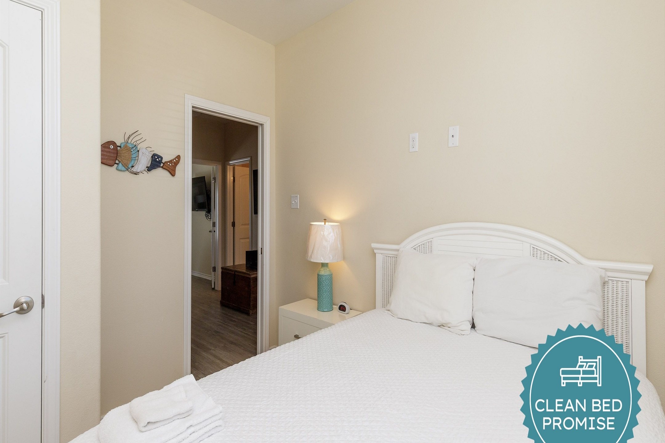 Sleep better at Padre Escapes with our exclusive Clean Bed Promise; providing fresh linens, comforters, and towels washed at high temperatures exceeding CDC recommendations, setting us apart for a truly restful vacation