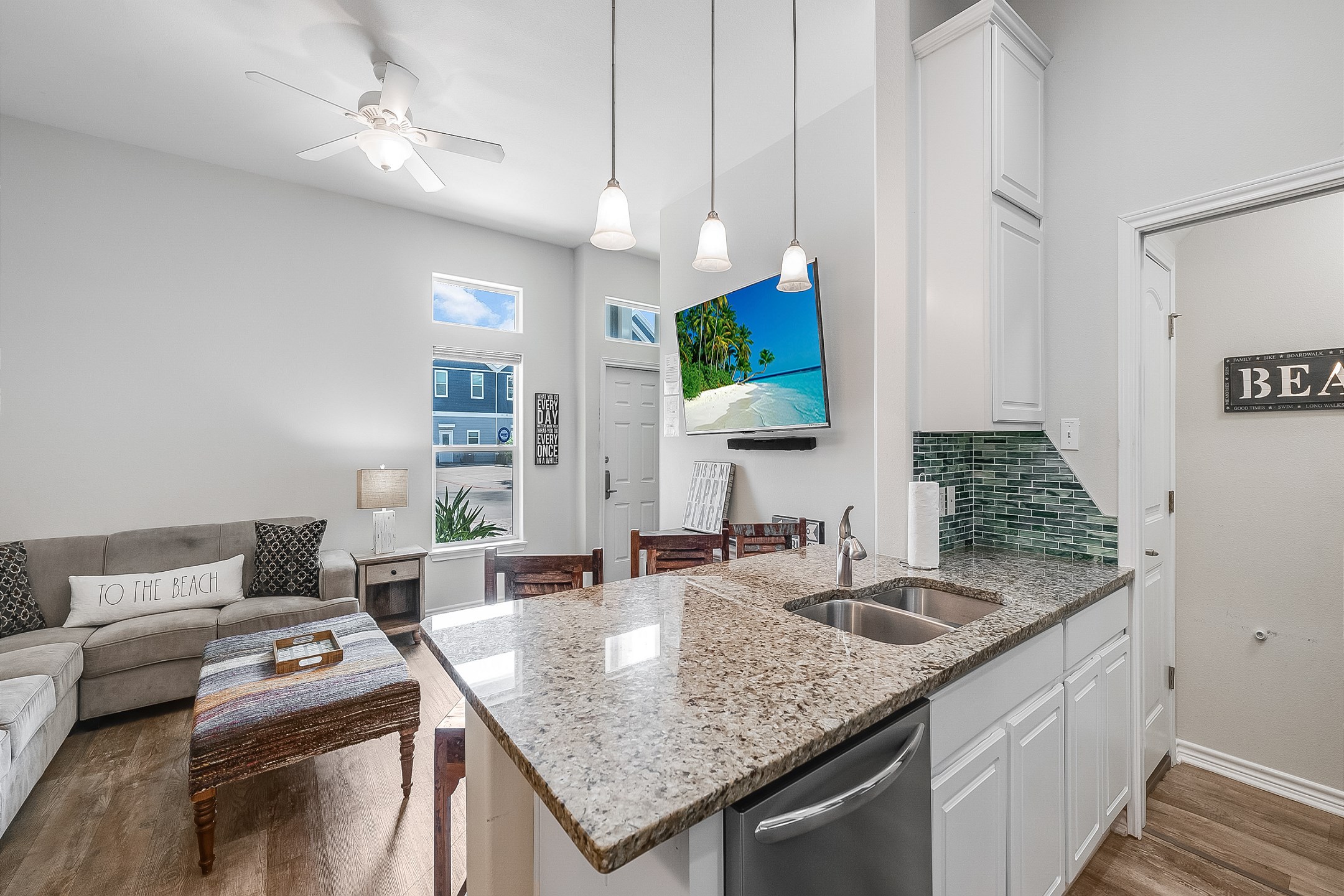 Spacious breakfast bar with additional seating.