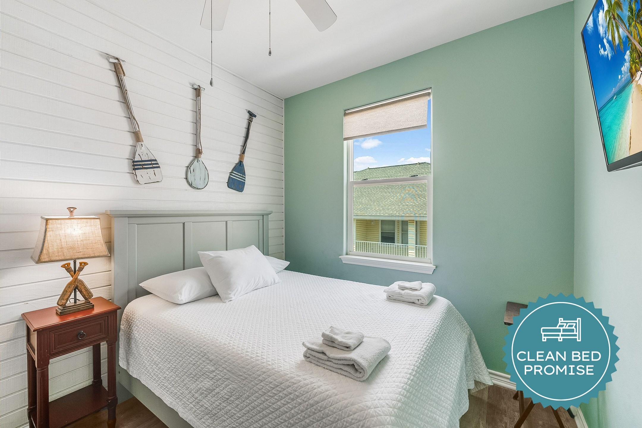 Sleep better at Padre Escapes with our exclusive Clean Bed Promise; providing fresh linens, comforters, and towels washed at high temperatures exceeding CDC recommendations, setting us apart for a truly restful vacation