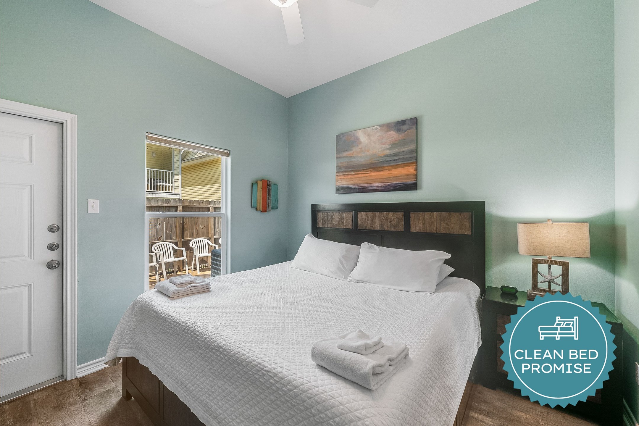 Sleep better at Padre Escapes with our exclusive Clean Bed Promise; providing fresh linens, comforters, and towels washed at high temperatures exceeding CDC recommendations, setting us apart for a truly restful vacation