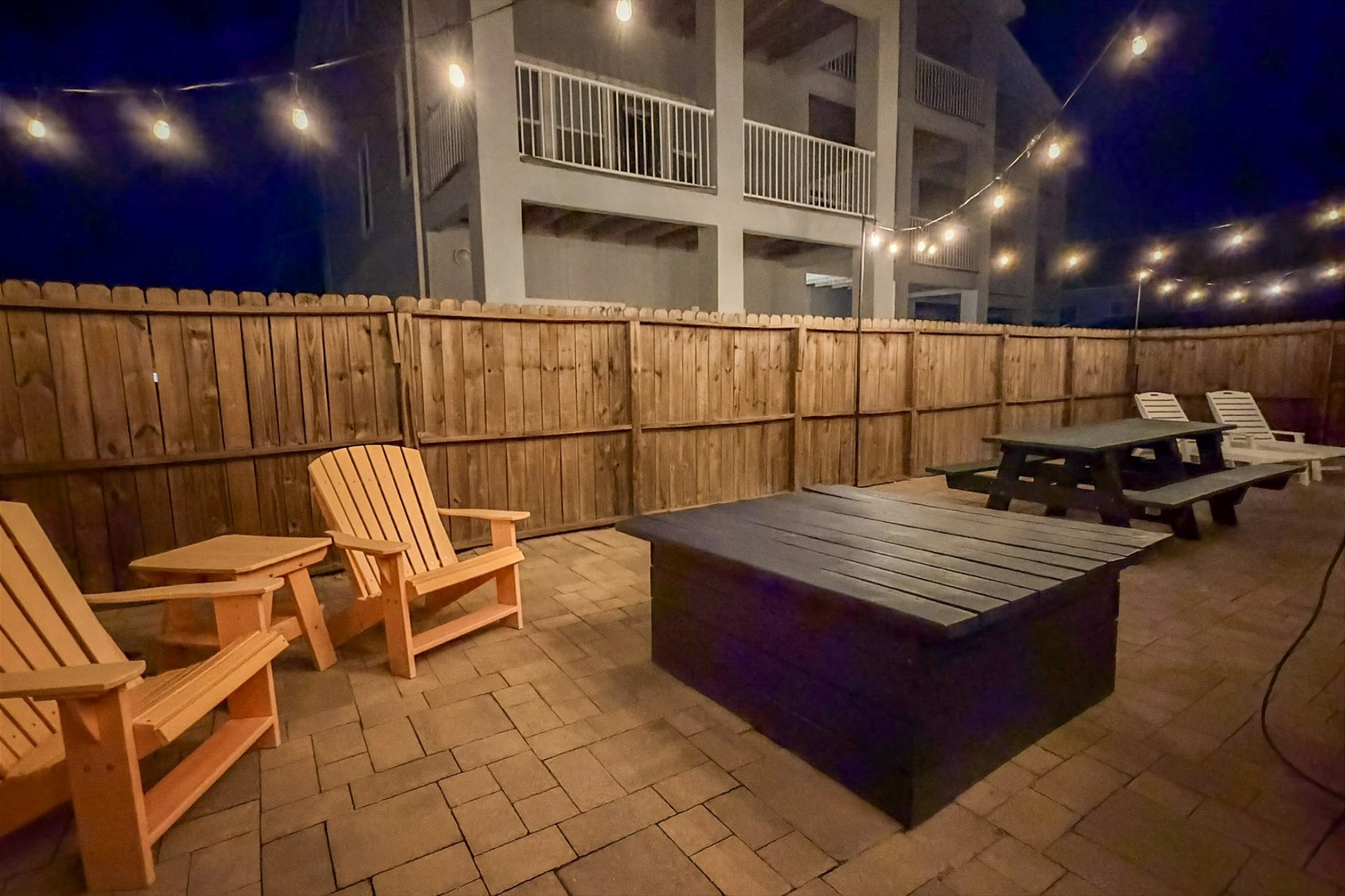 Lovely patio space showcasing the string lights for evening chill time