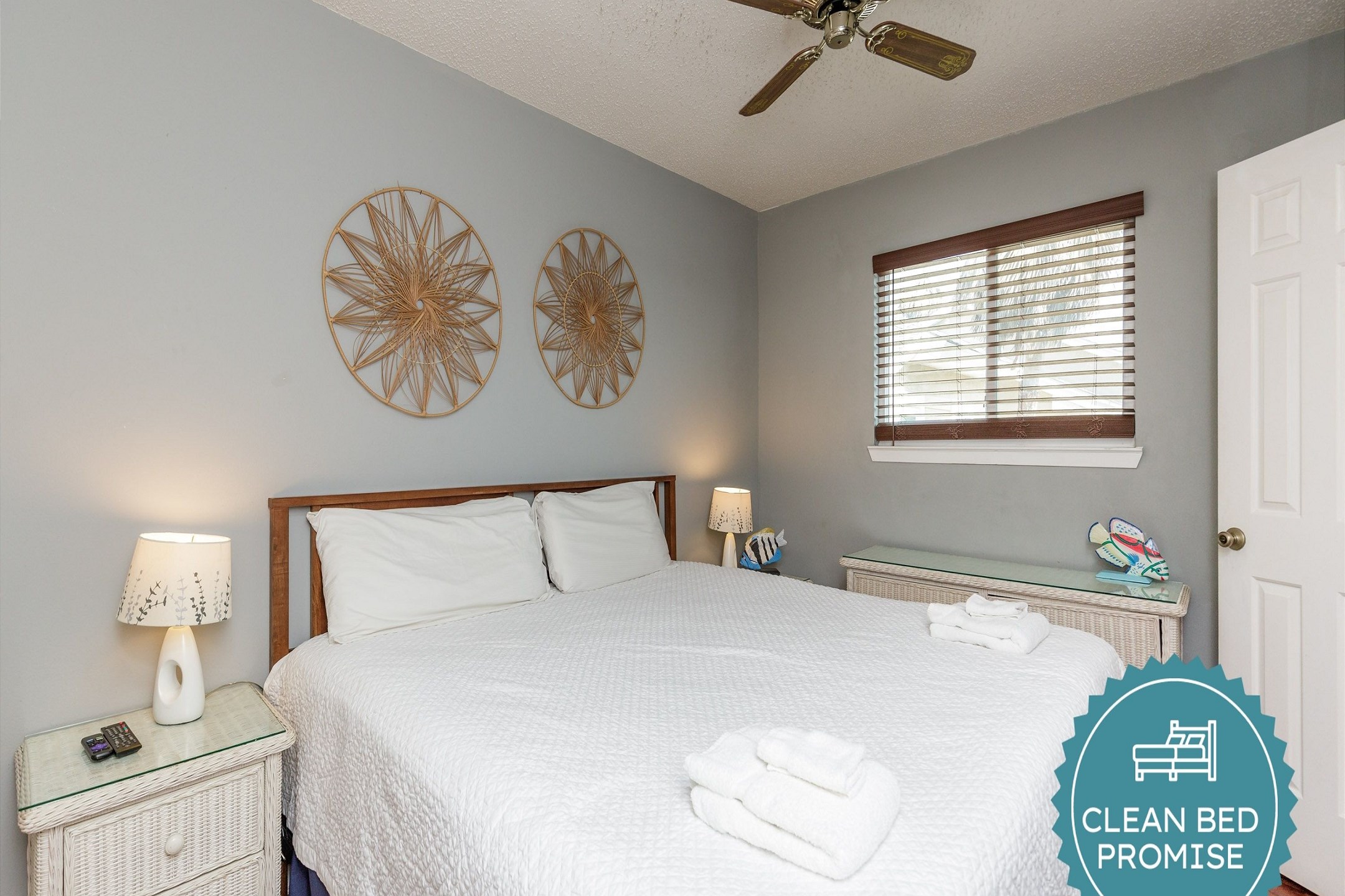 Sleep better at Padre Escapes with our exclusive Clean Bed Promise, providing fresh linens, comforters, and towels washed at high temperatures exceeding CDC recommendations, setting us apart for a truly restful vacation 