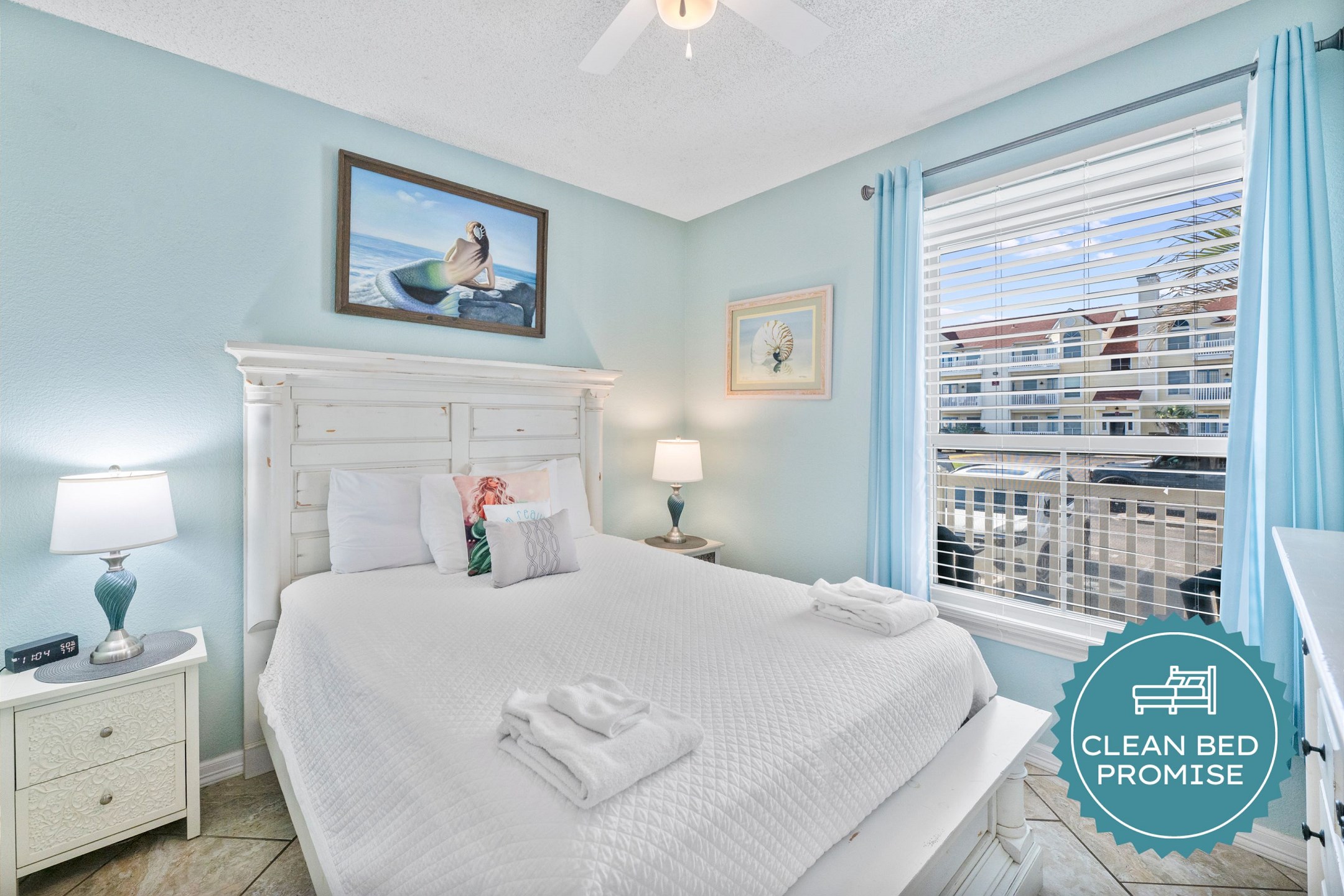 Sleep better at Padre Escapes with our exclusive Clean Bed Promise; providing fresh linens, comforters, and towels washed at high temperatures exceeding CDC recommendations, setting us apart for a truly restful vacation