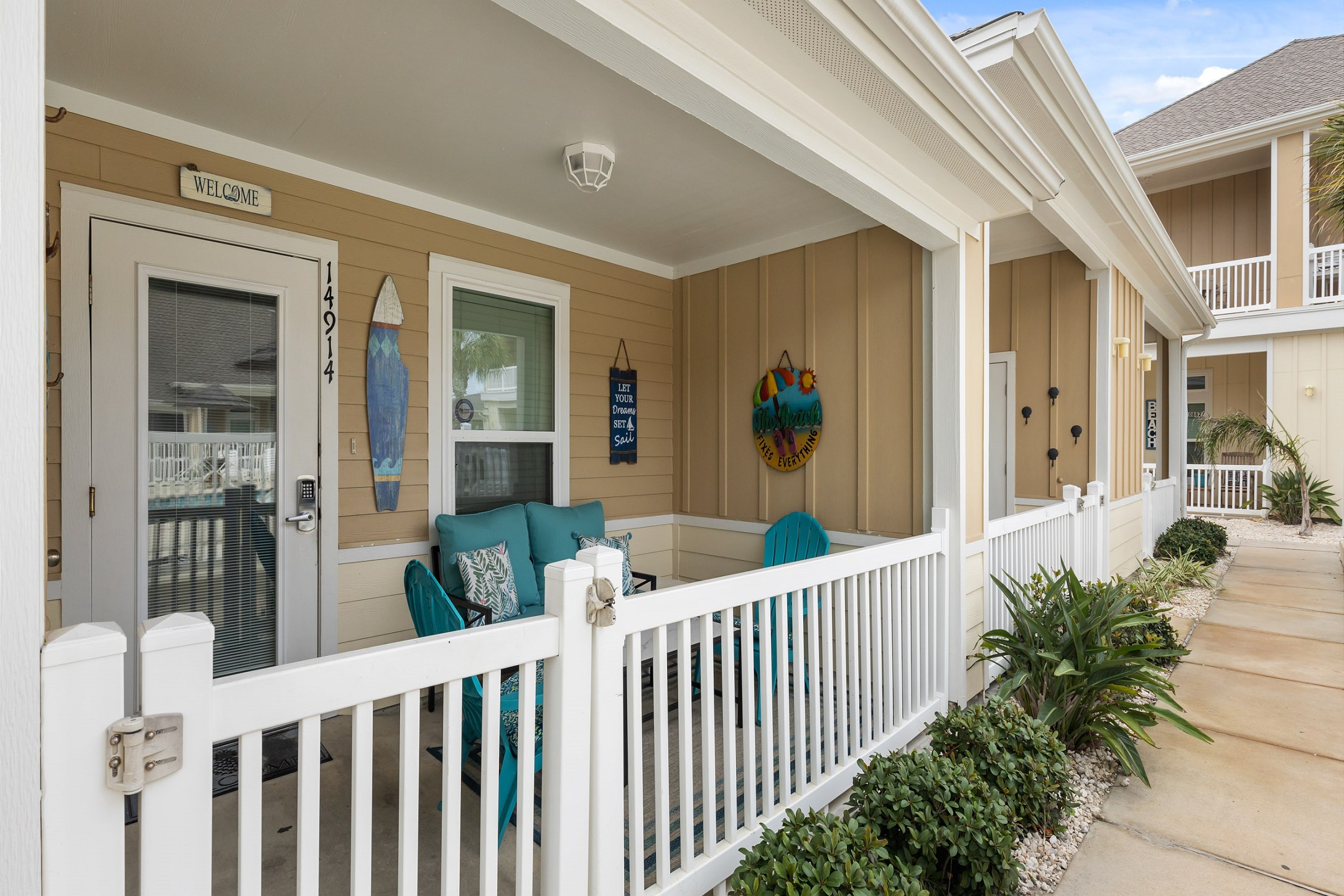 Patio and front entrance to property
