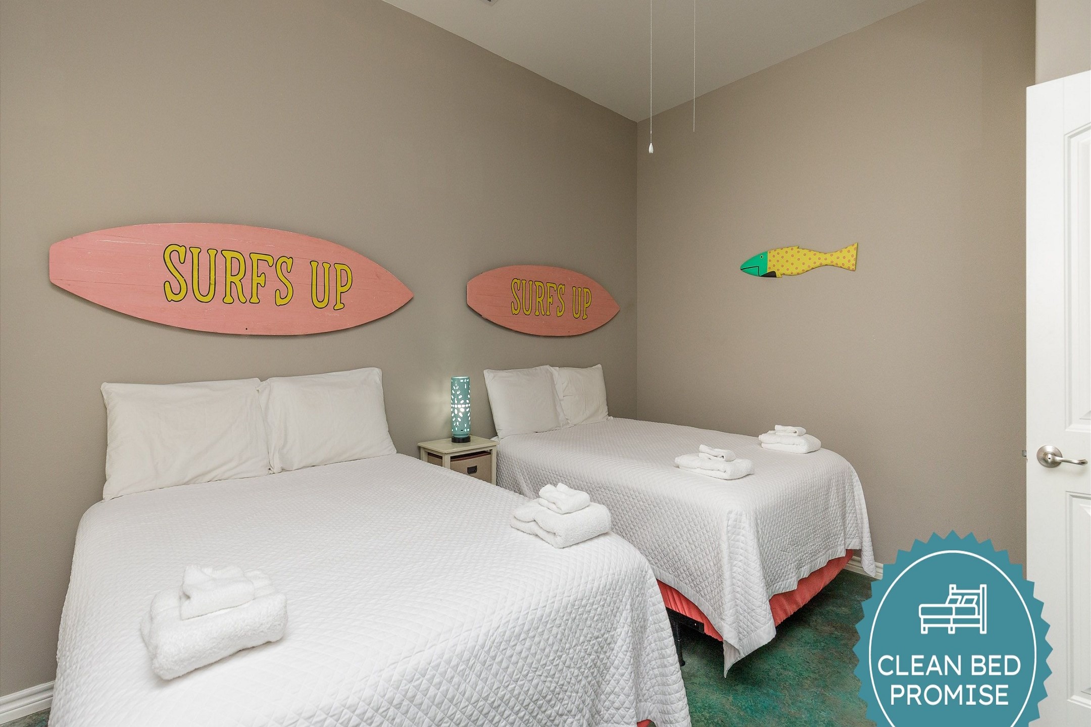 Sleep better at Padre Escapes with our exclusive Clean Bed Promise; providing fresh linens, comforters, and towels washed at high temperatures exceeding CDC recommendations, setting us apart for a truly restful vacation