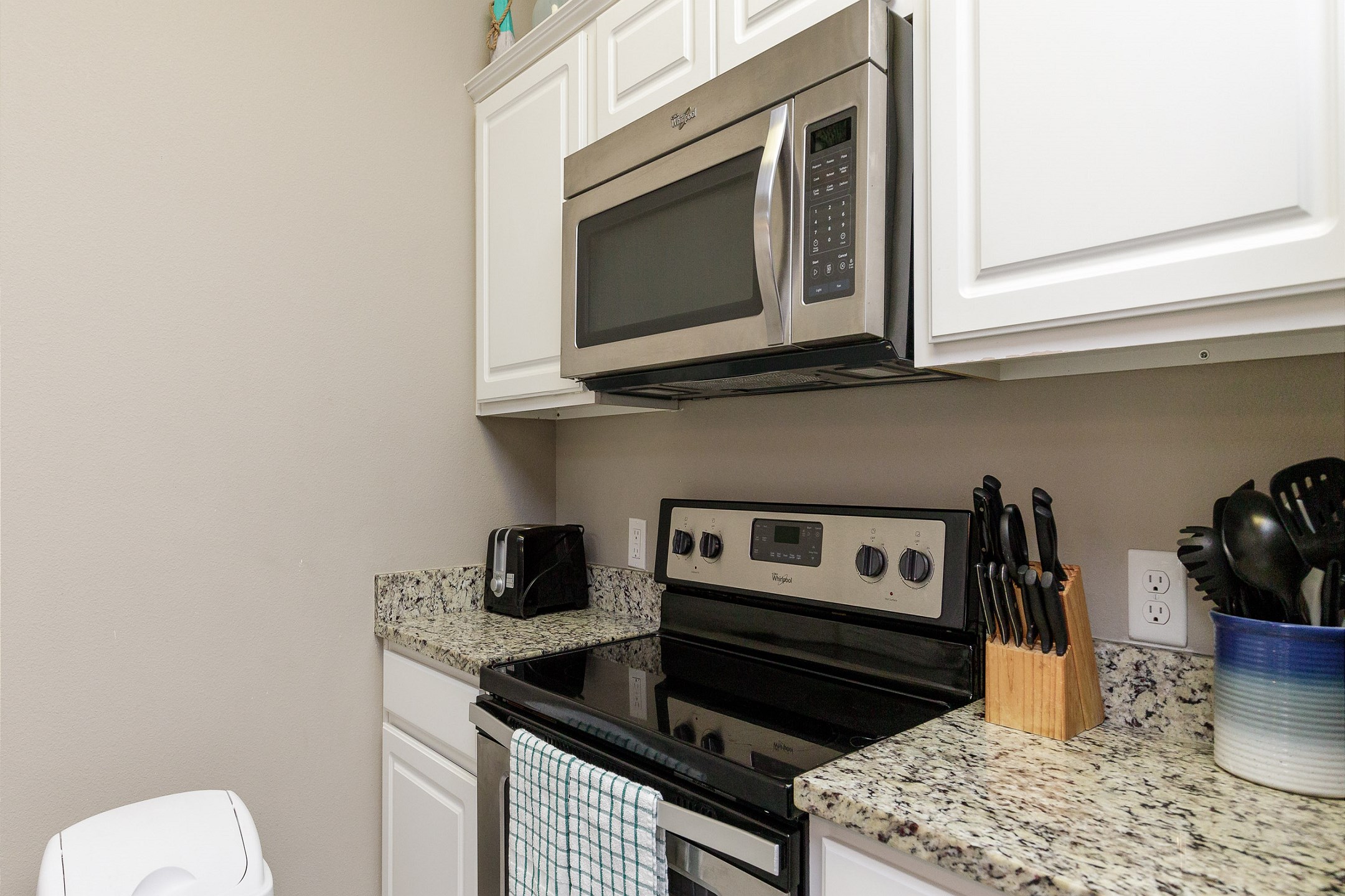 Fully equipped kitchen with stainless steel appliances 