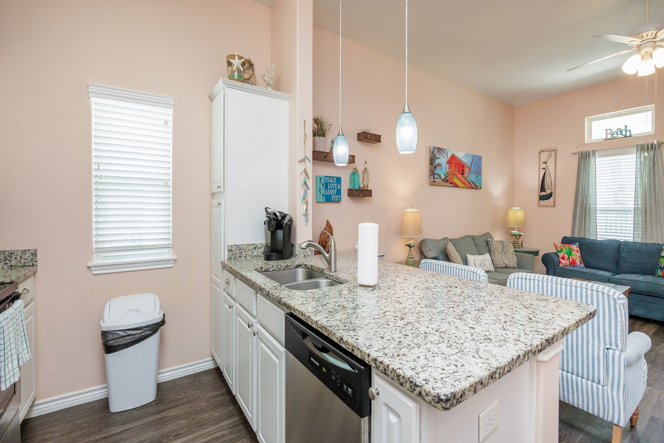 Kitchen that opens up into living area