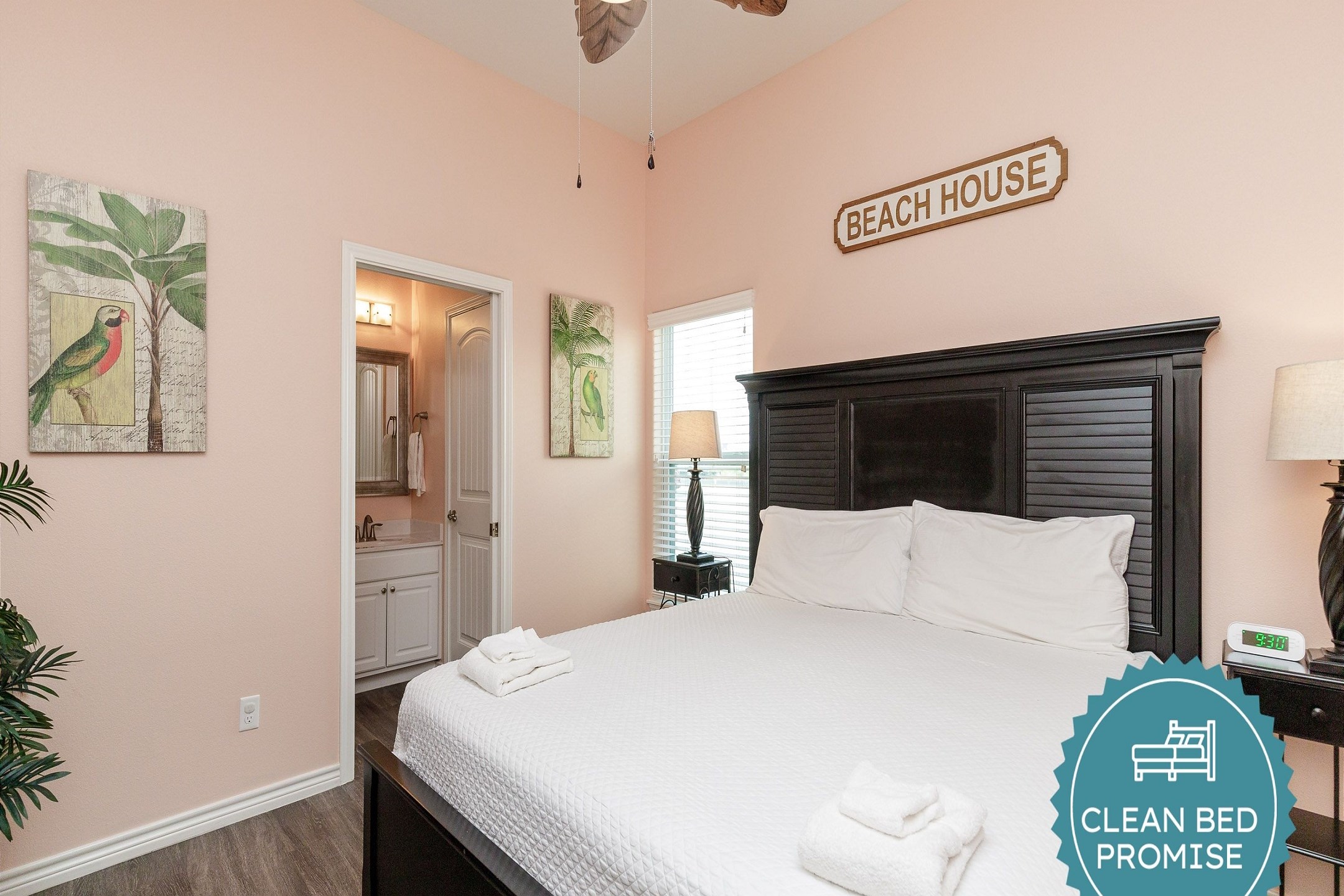Sleep better at Padre Escapes with our exclusive Clean Bed Promise; providing fresh linens, comforters, and towels washed at high temperatures exceeding CDC recommendations, setting us apart for a truly restful vacation