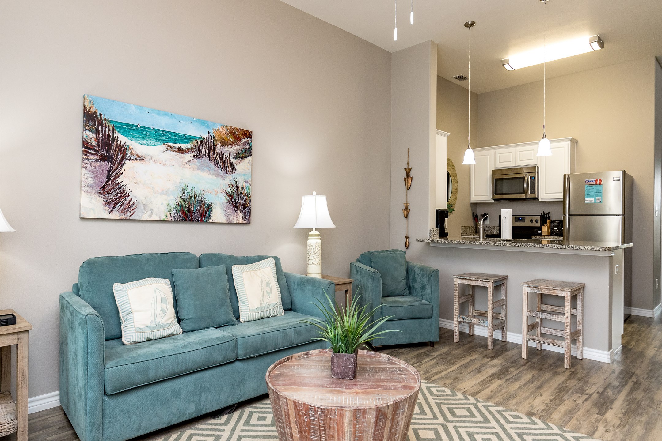 Living area with queen size sleeper sofa