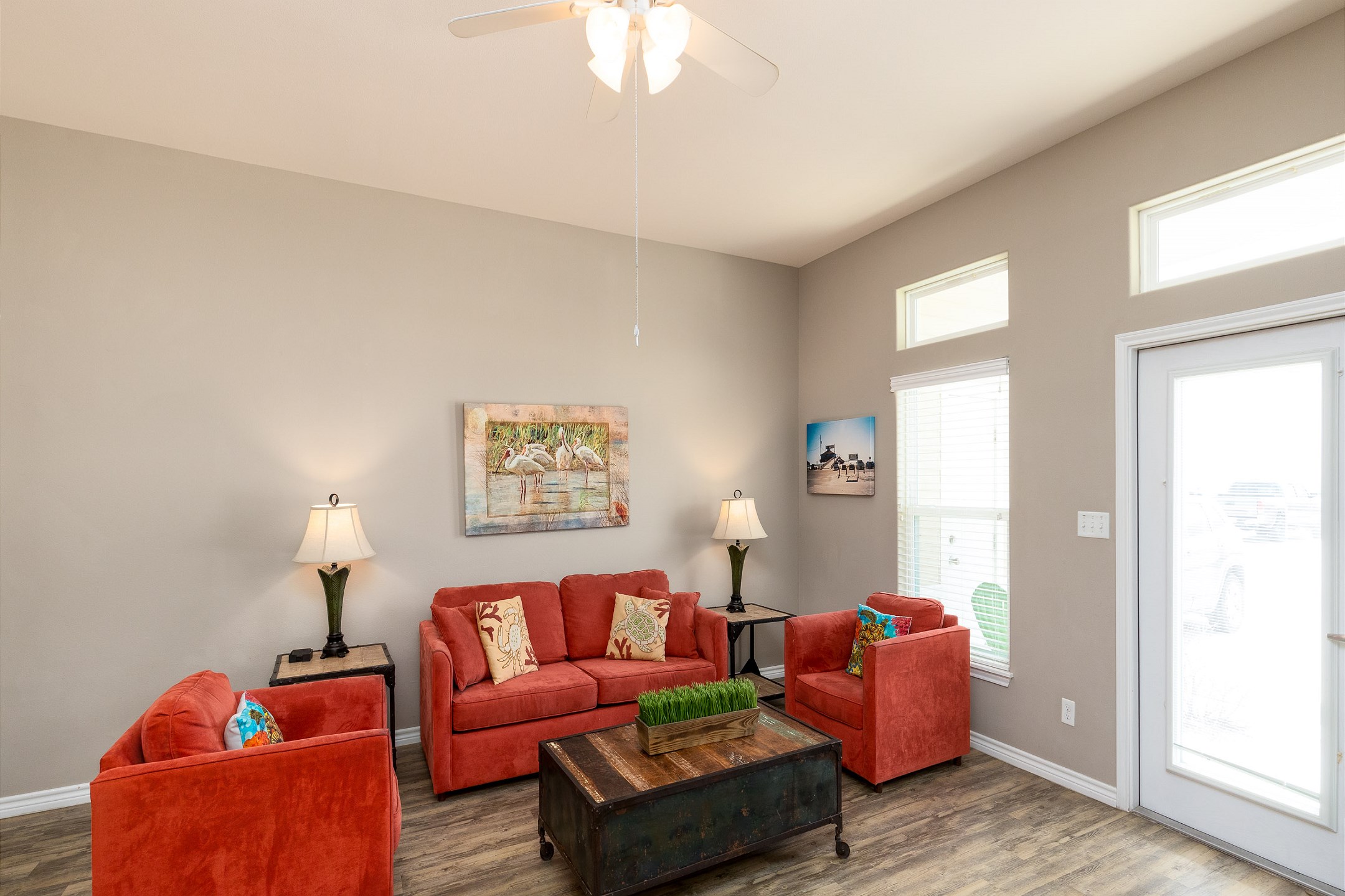 Nicely furnished living area with queen size sleeper sofa