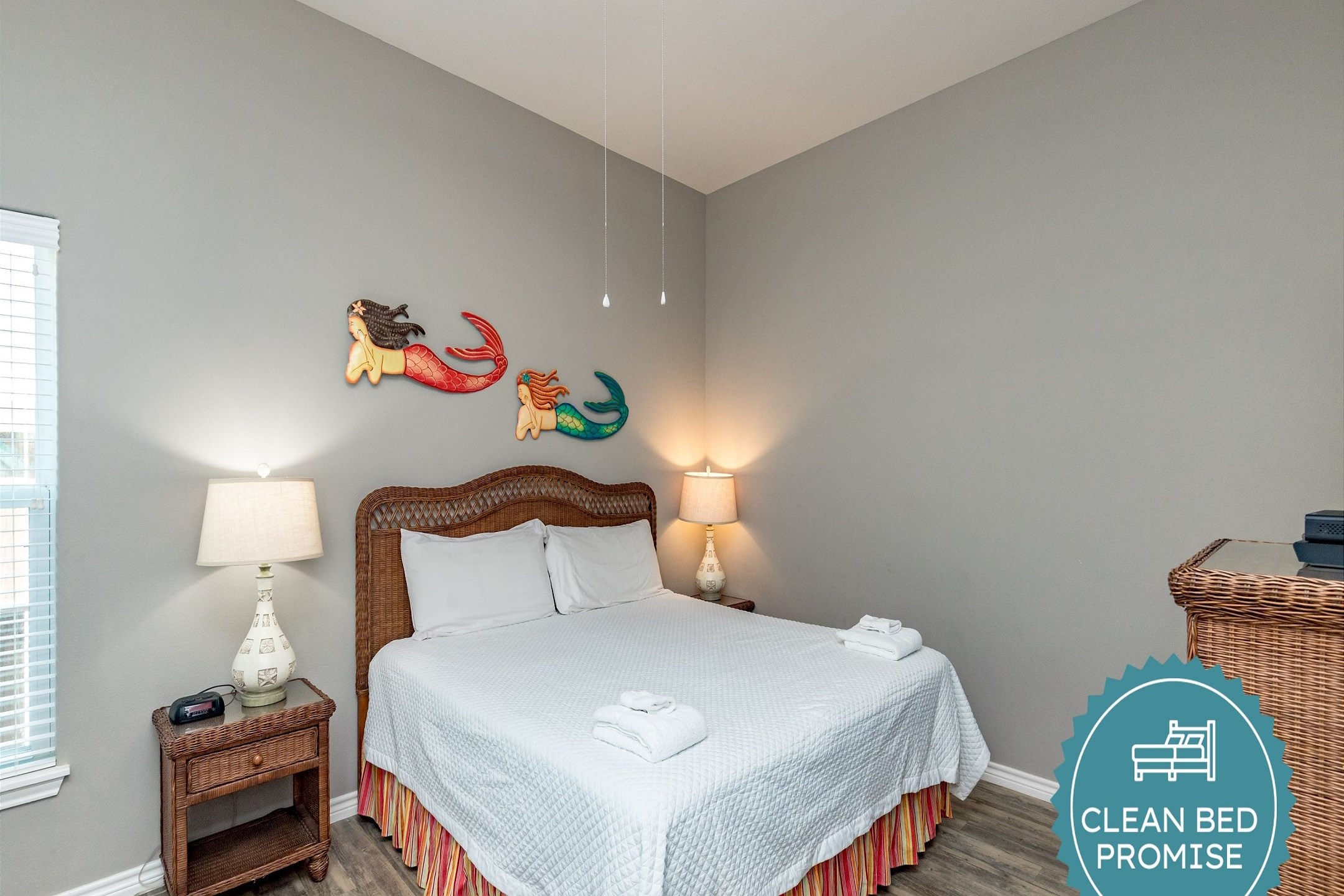 Sleep better at Padre Escapes with our exclusive Clean Bed Promise; providing fresh linens, comforters, and towels washed at high temperatures exceeding CDC recommendations, setting us apart for a truly restful vacation