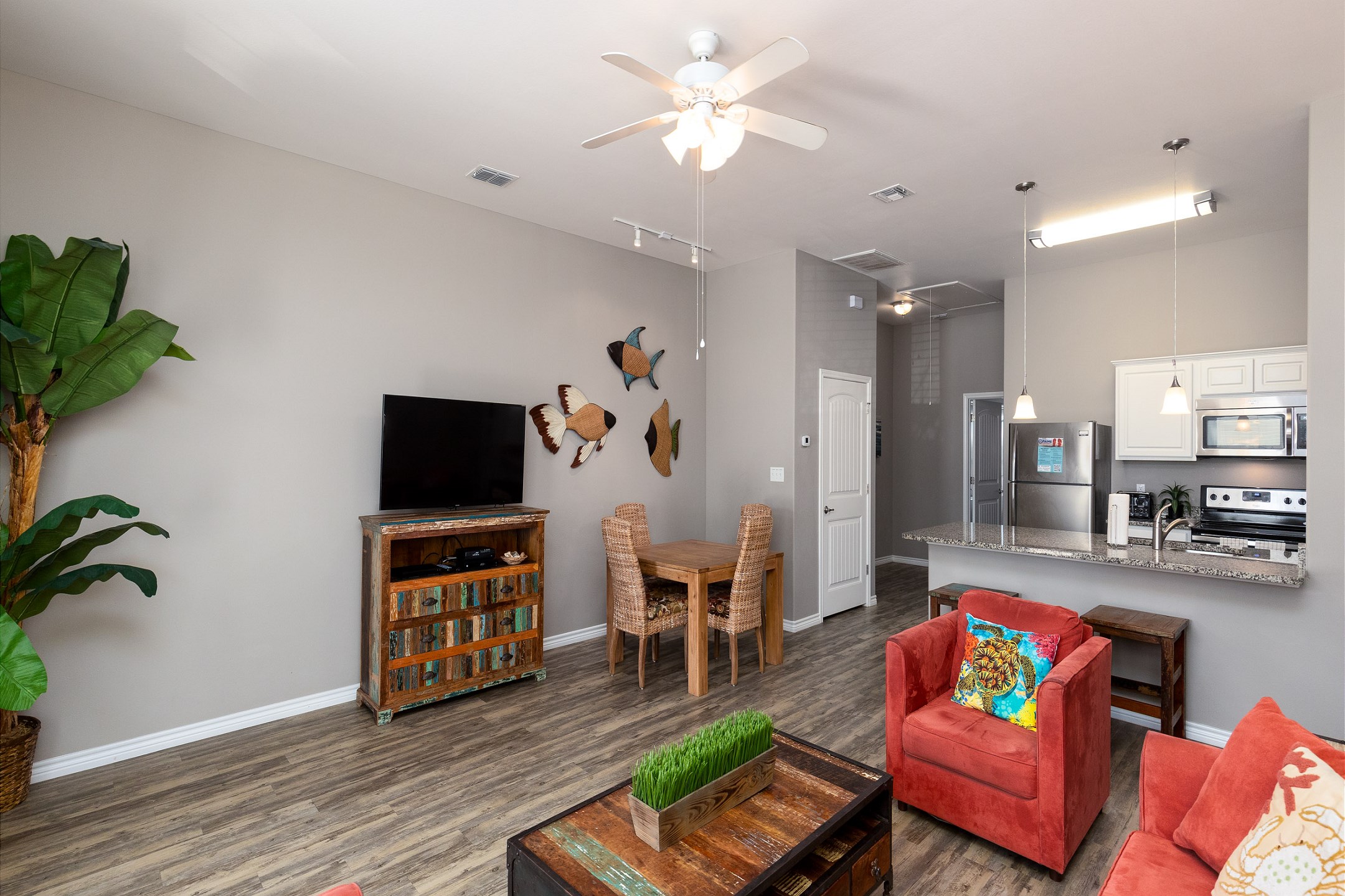 Step into the fun with the open floor plan of this island retreat