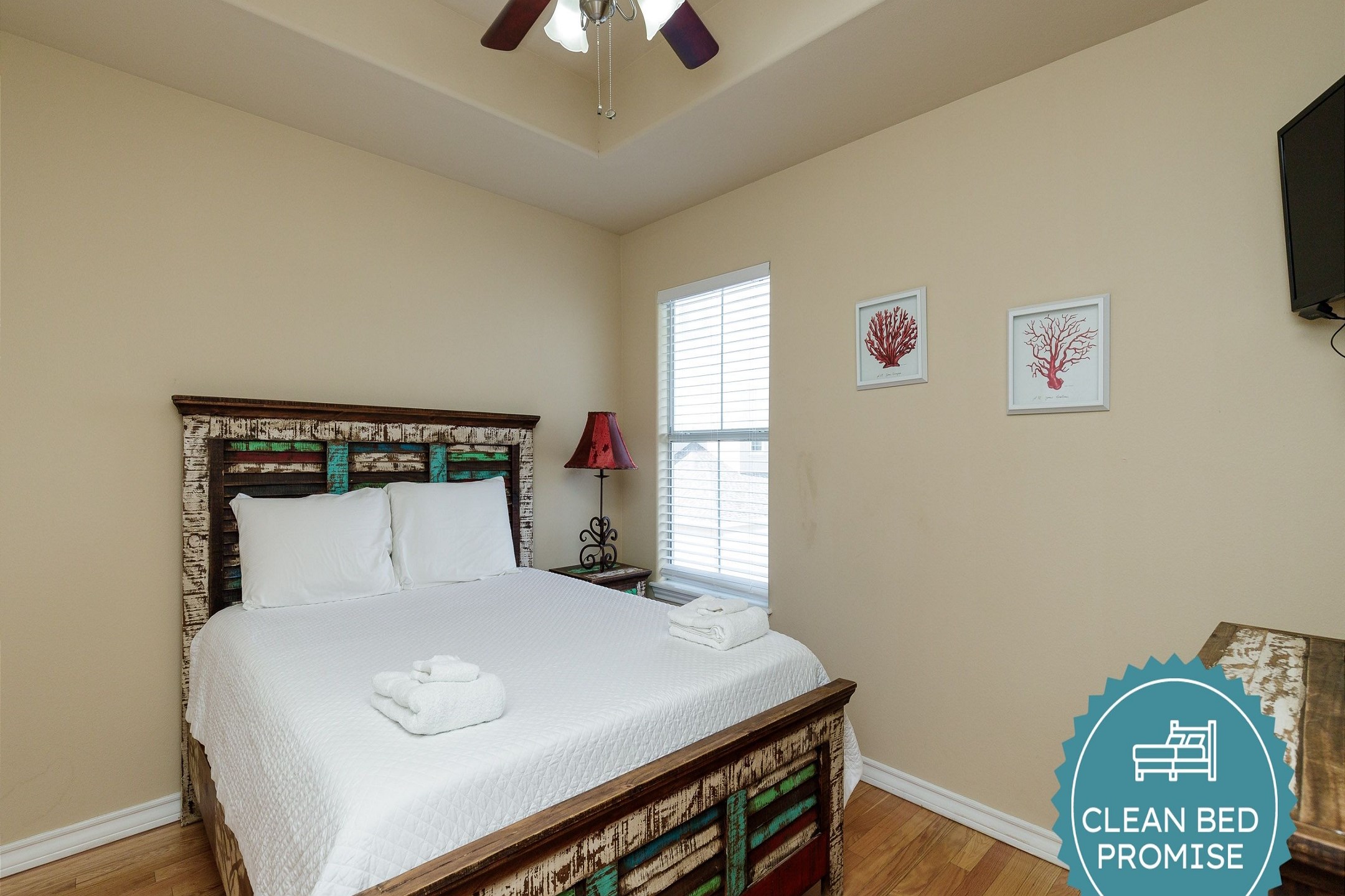 Sleep better at Padre Escapes with our exclusive Clean Bed Promise; providing fresh linens, comforters, and towels washed at high temperatures exceeding CDC recommendations, setting us apart for a truly restful vacation