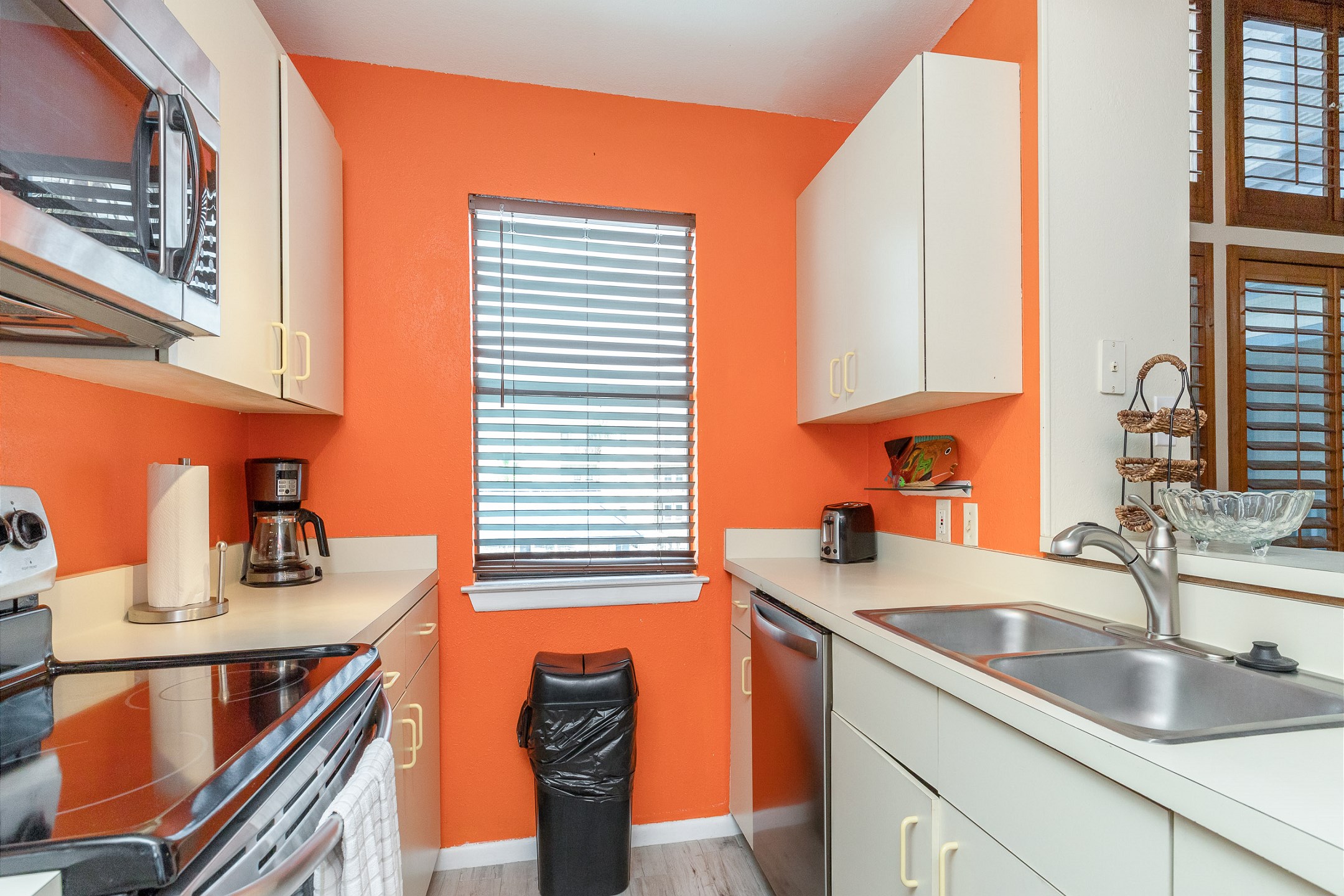 Kitchen area with everything you need and 12-cup coffee maker 