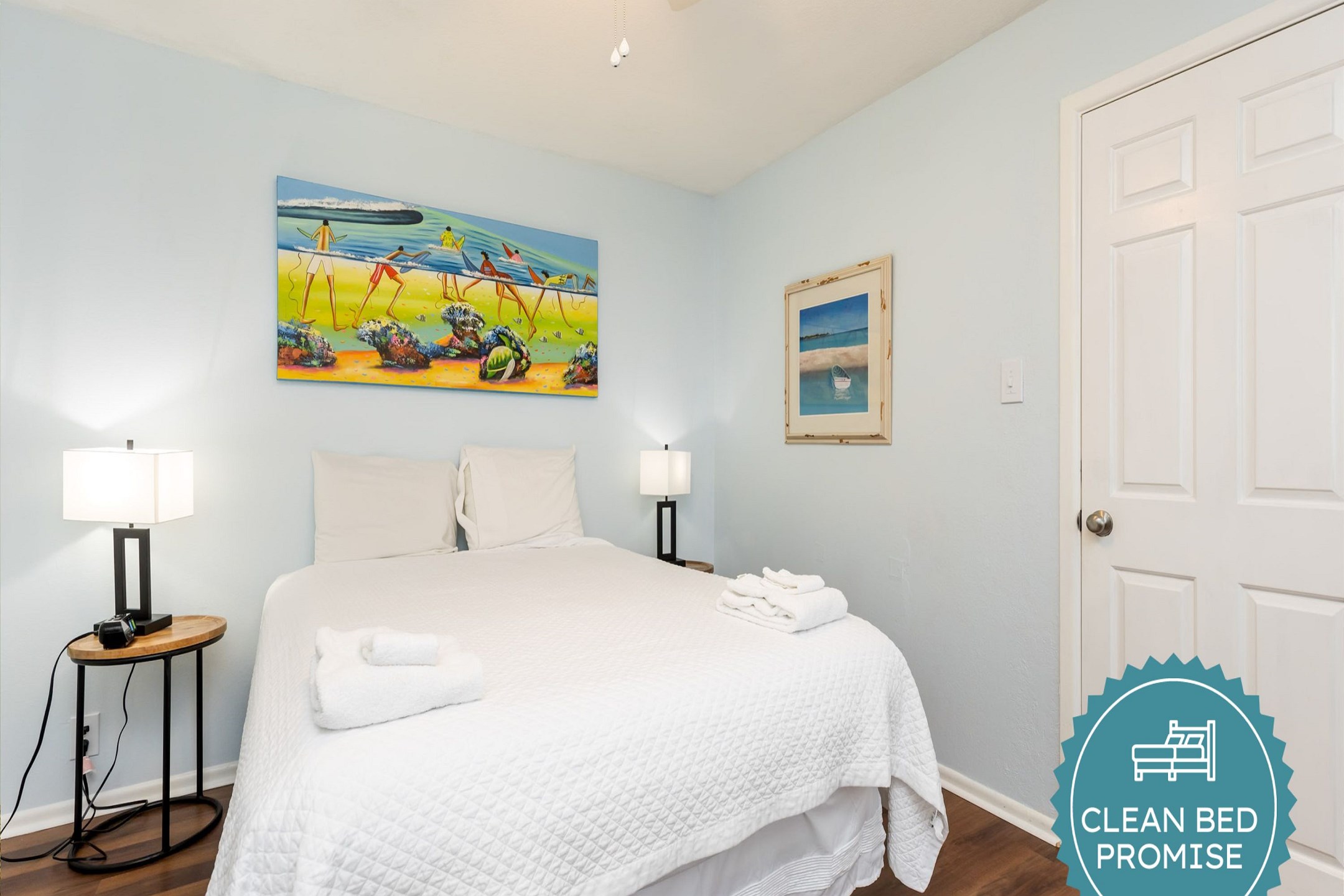 Sleep better at Padre Escapes with our exclusive Clean Bed Promise; providing fresh linens, comforters, and towels washed at high temperatures exceeding CDC recommendations, setting us apart for a truly restful vacation