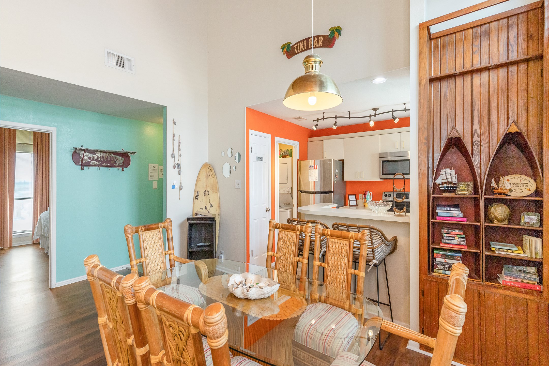 Dining table with seating for six with unique features throughout 