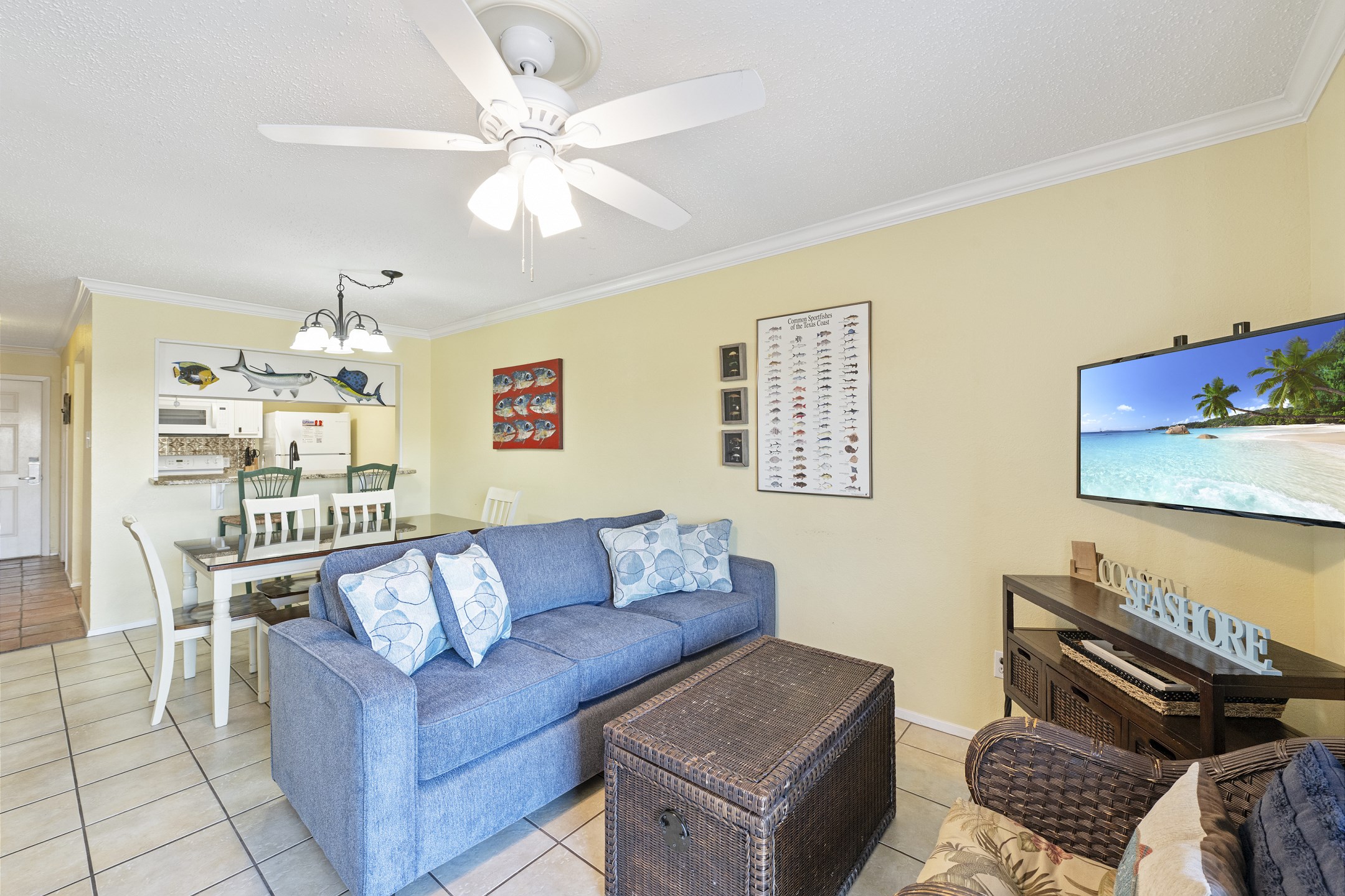 Spacious living and dining area with plenty of seating for the whole family