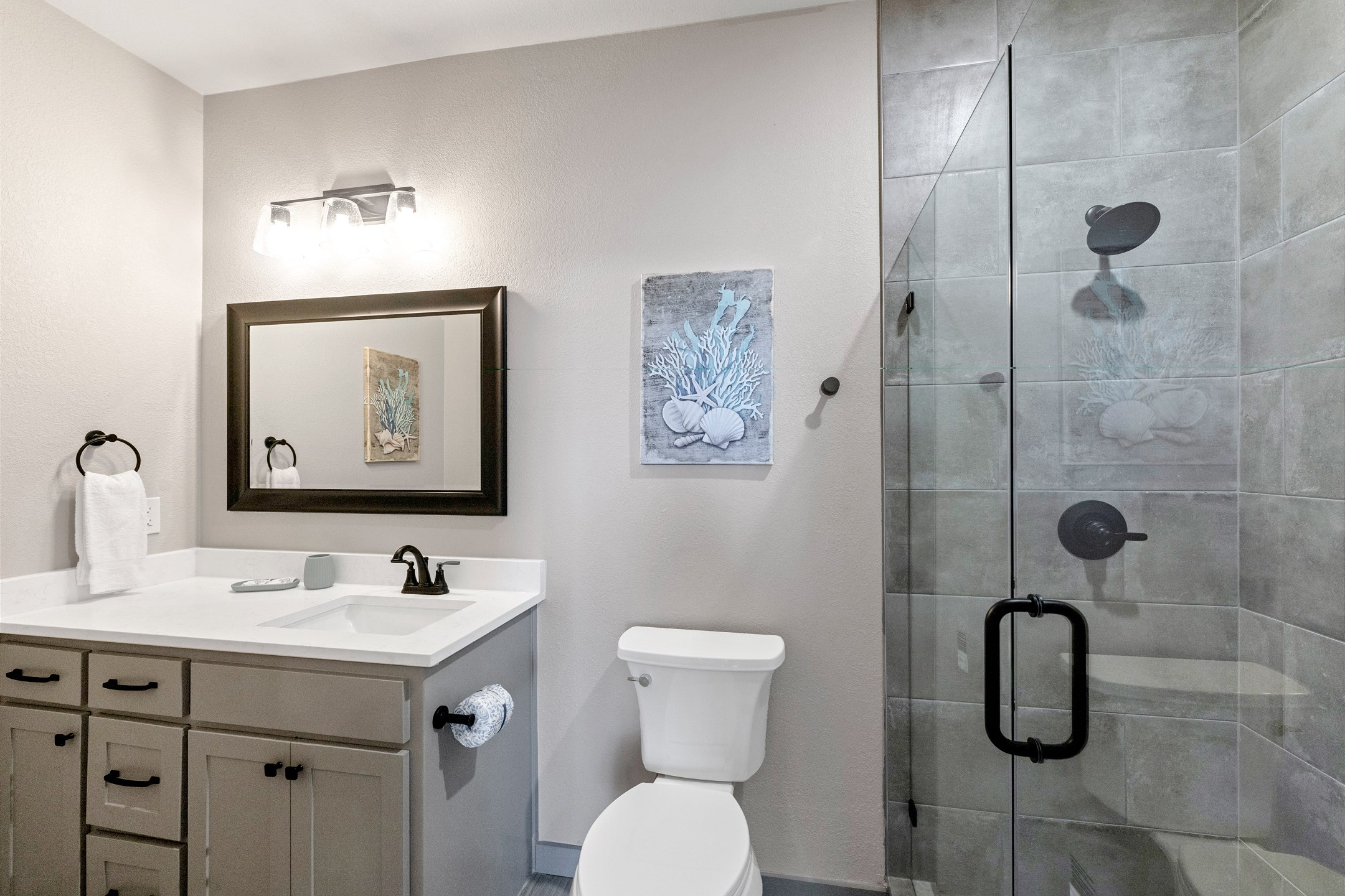 So fresh and so clean! Remodeled master bathroom with walk in shower