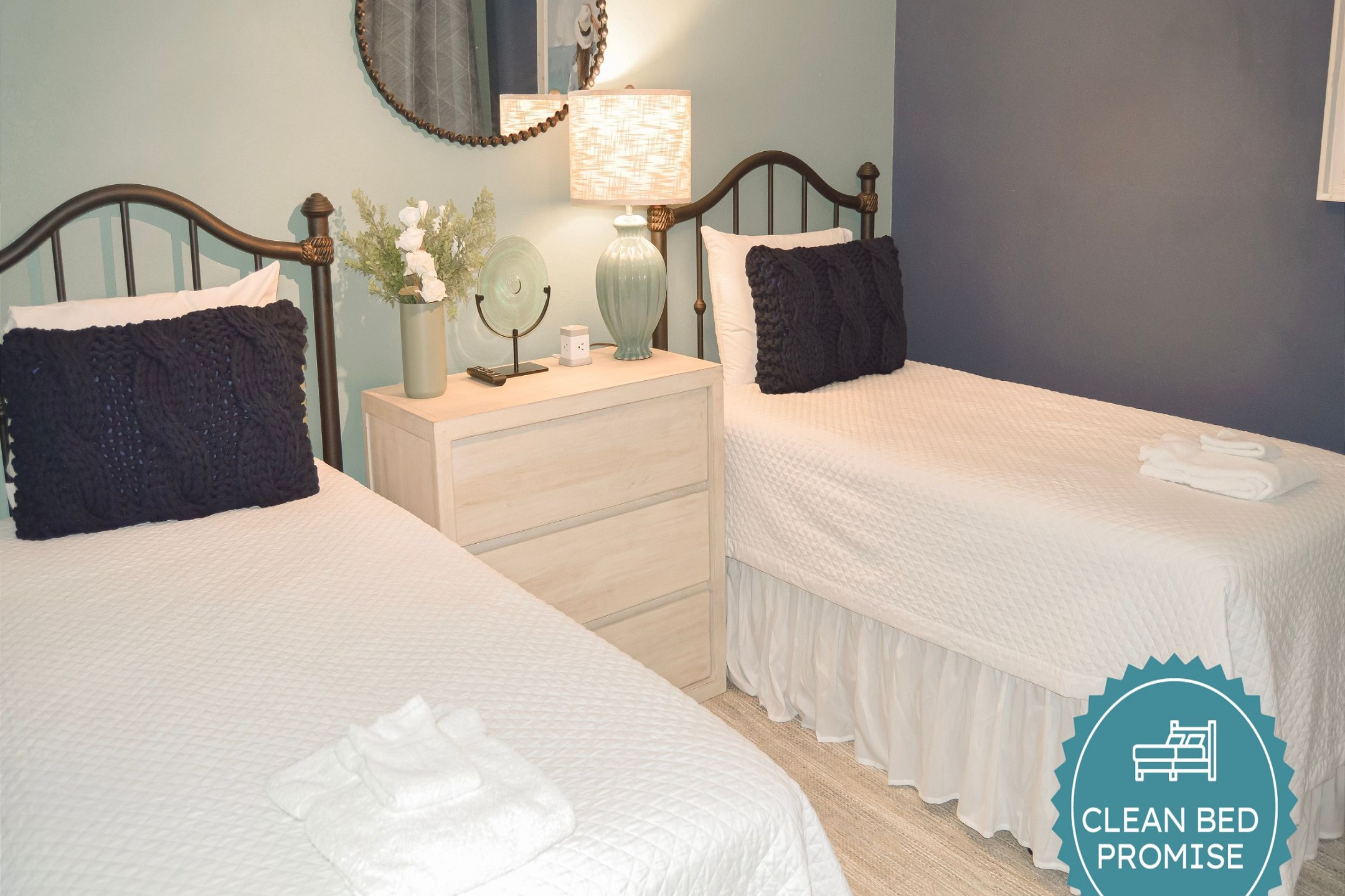 Sleep better at Padre Escapes with our exclusive Clean Bed Promise; providing fresh linens, comforters, and towels washed at high temperatures exceeding CDC recommendations, setting us apart for a truly restful vacation