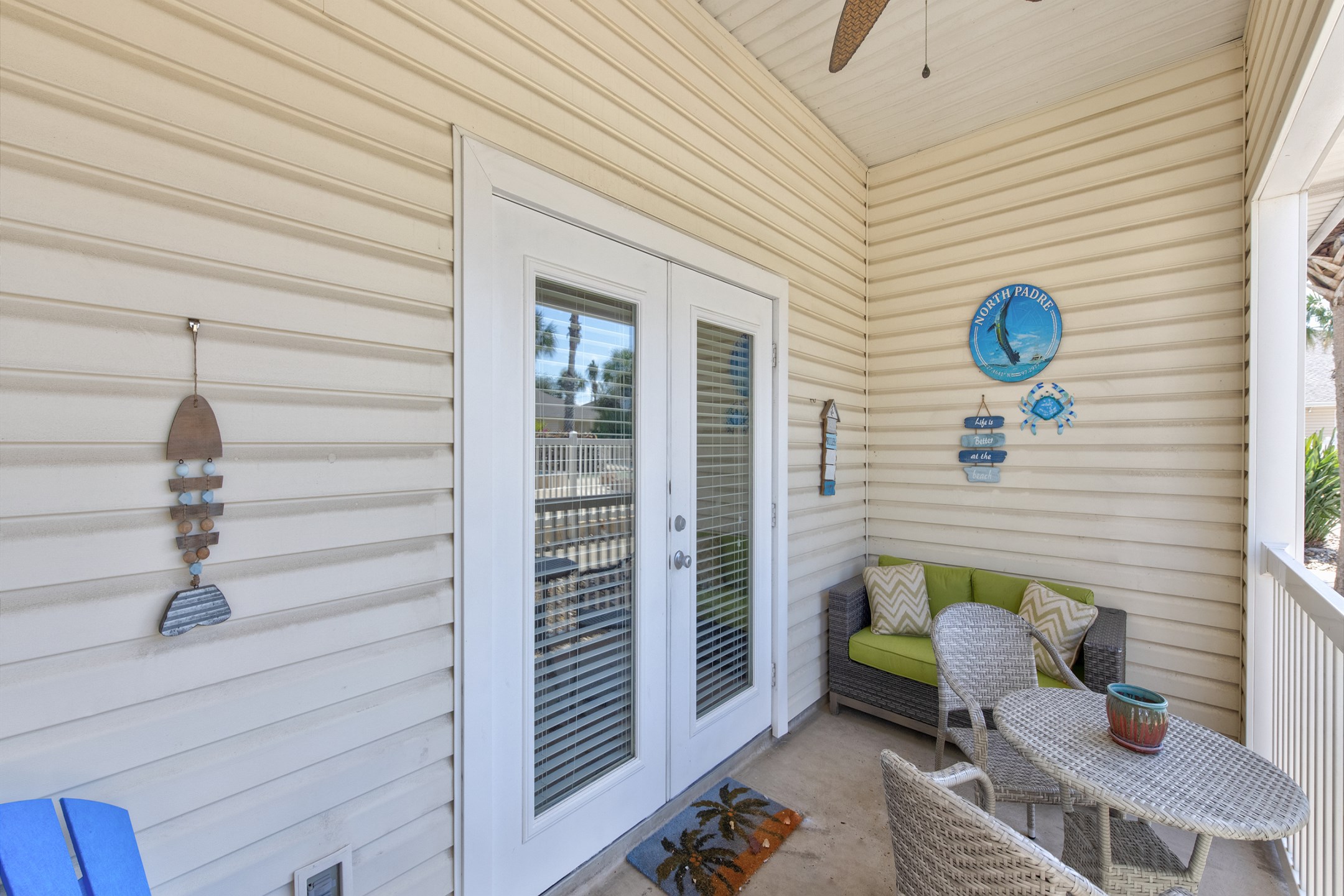 Kick back on the cozy back patio—perfect for relaxing with your pet