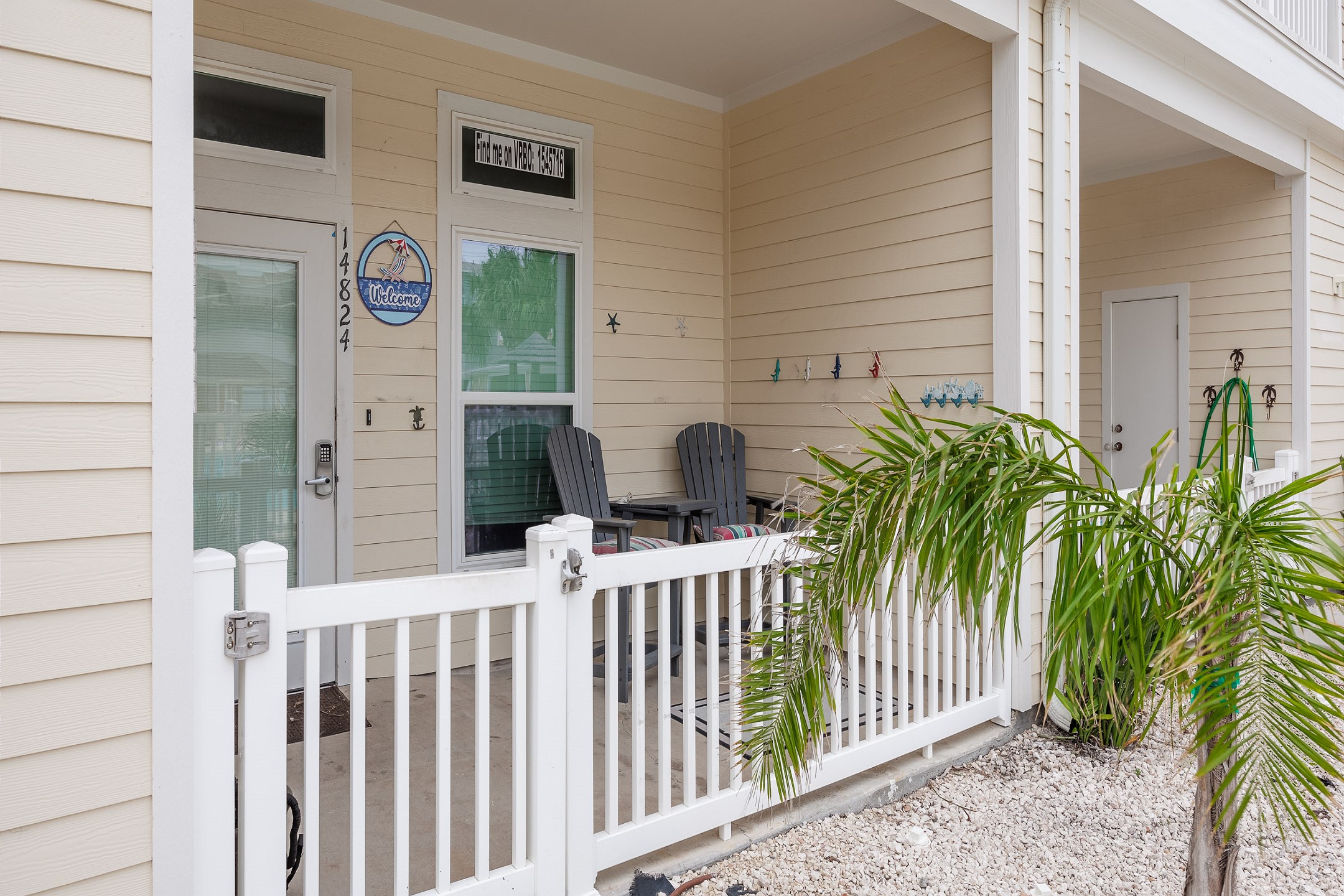 First floor patio and entryway with coded lock for added security 
