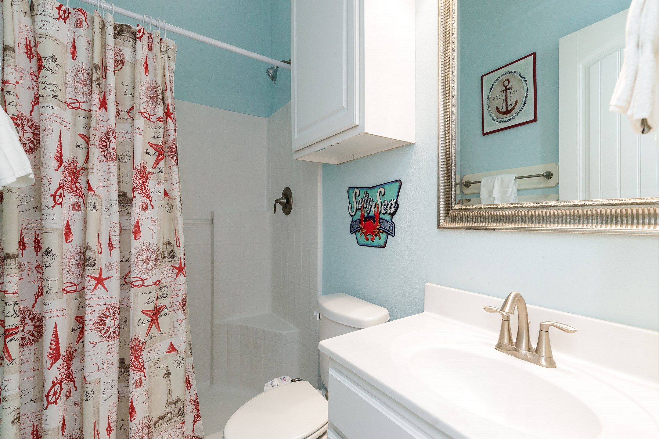 Guest bathroom on the first floor with walk in shower