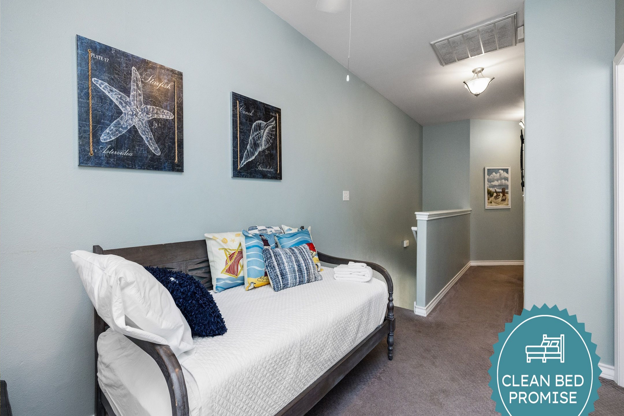 Sleep better at Padre Escapes with our exclusive Clean Bed Promise; providing fresh linens, comforters, and towels washed at high temperatures exceeding CDC recommendations, setting us apart for a truly restful vacation