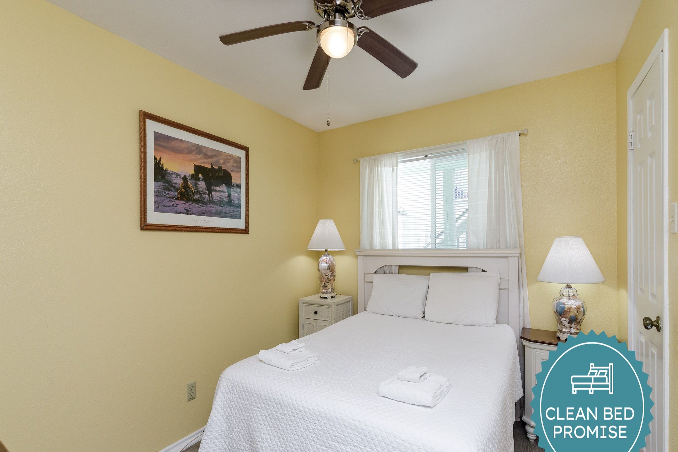 Sleep better at Padre Escapes with our exclusive Clean Bed Promise, providing fresh linens, comforters, and towels washed at high temperatures exceeding CDC recommendations, setting us apart for a truly restful vacation 
