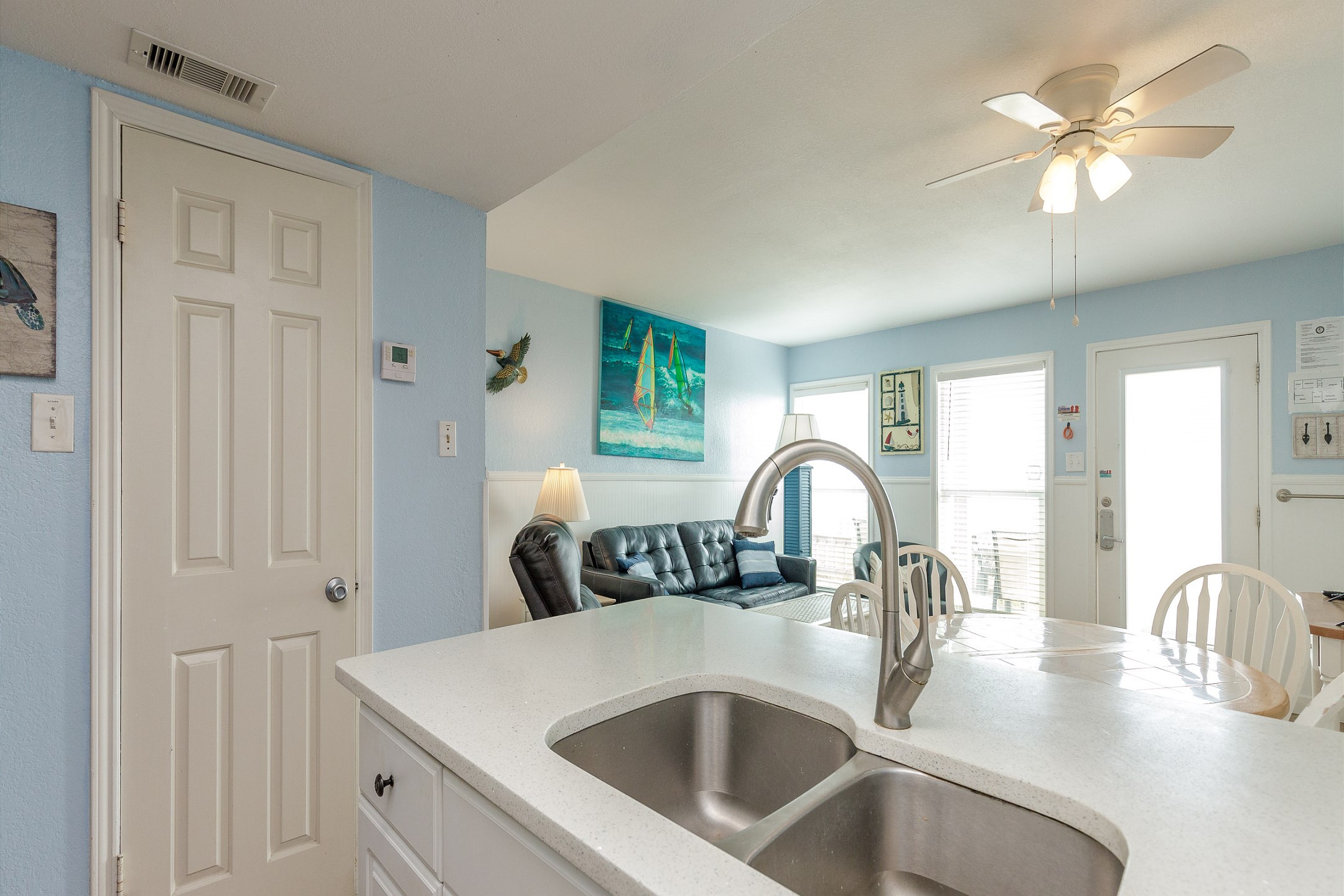 Kitchen area with a great view of the beach 