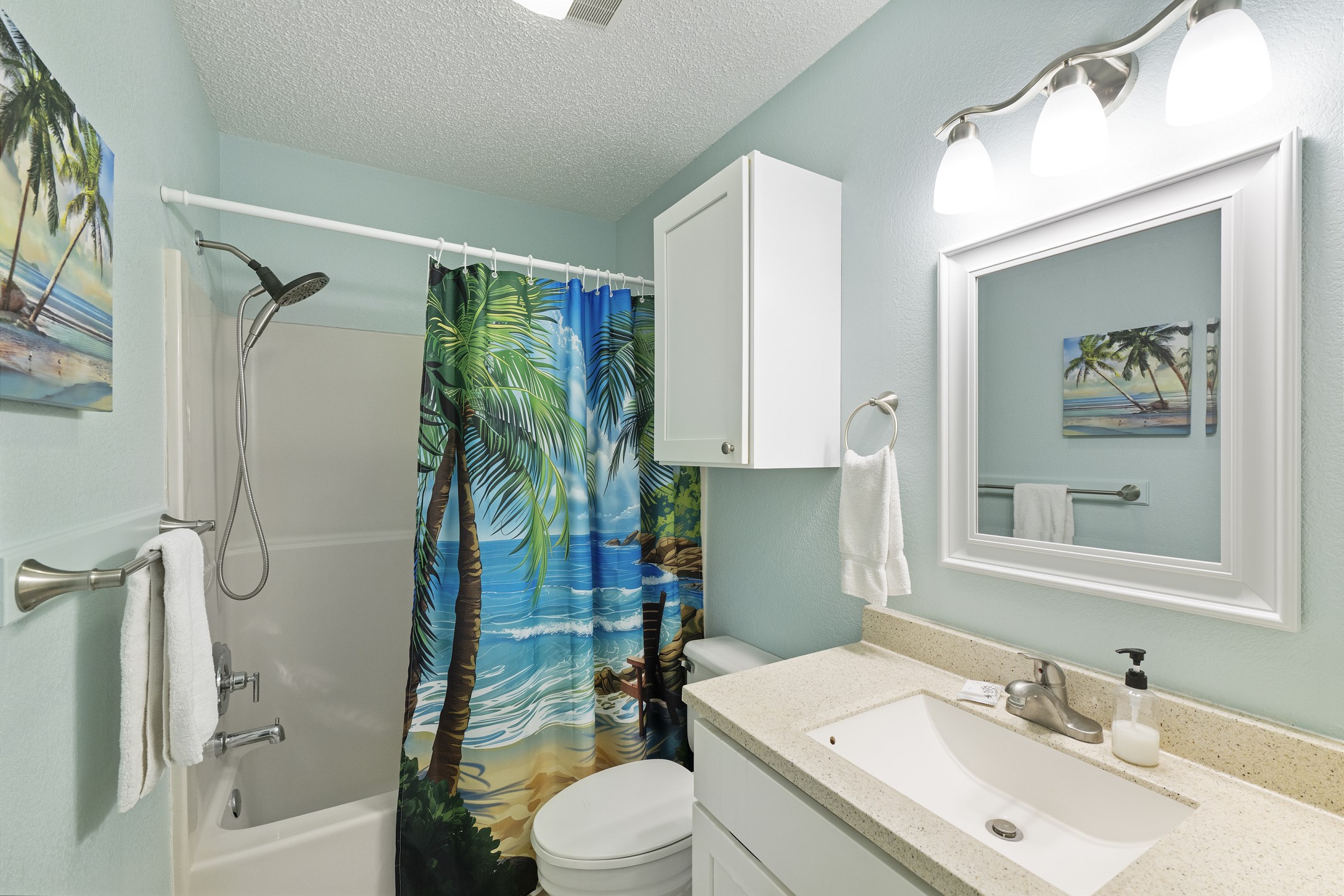 Master bathroom on the second floor with tub and shower combo