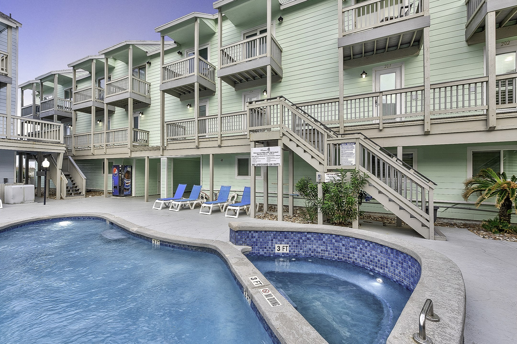 Refresh yourself in the tranquil heated pool or relax in the community hot tub
